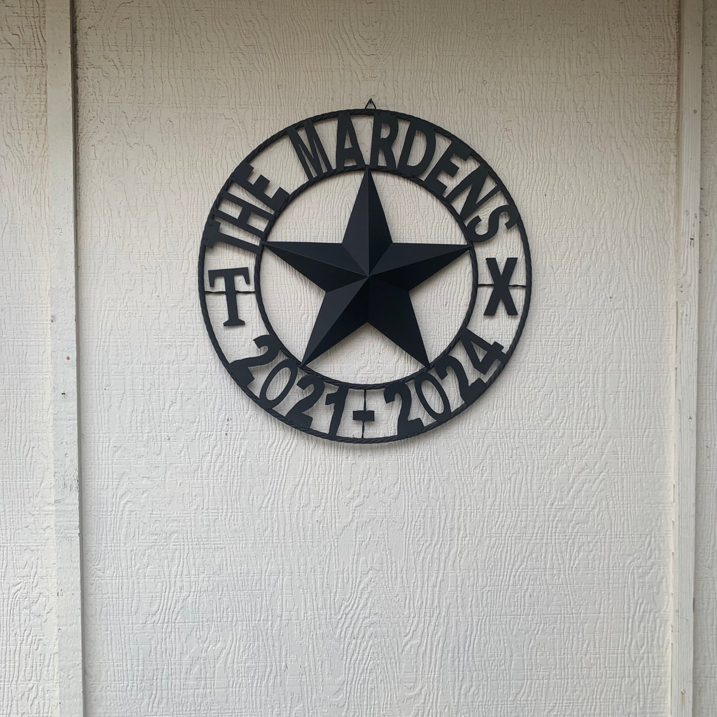 MARDENS STYLE CUSTOM NAME STAR BARN METAL STAR 3d TWISTED ROPE RING WESTERN HOME DECOR RUSTIC BLACK HANDMADE 24",32",36",50"