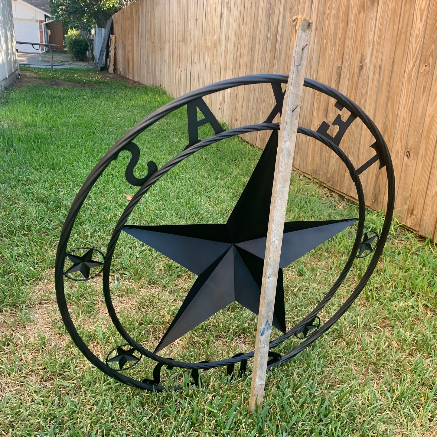 TEXAS 2022 STYLE CUSTOM NAME STAR BARN METAL LONE STAR 3d TWISTED ROPE RING WESTERN HOME DECOR RUSTIC  BLACK HANDMADE 24",32",34",36",40",42",44",46",50"