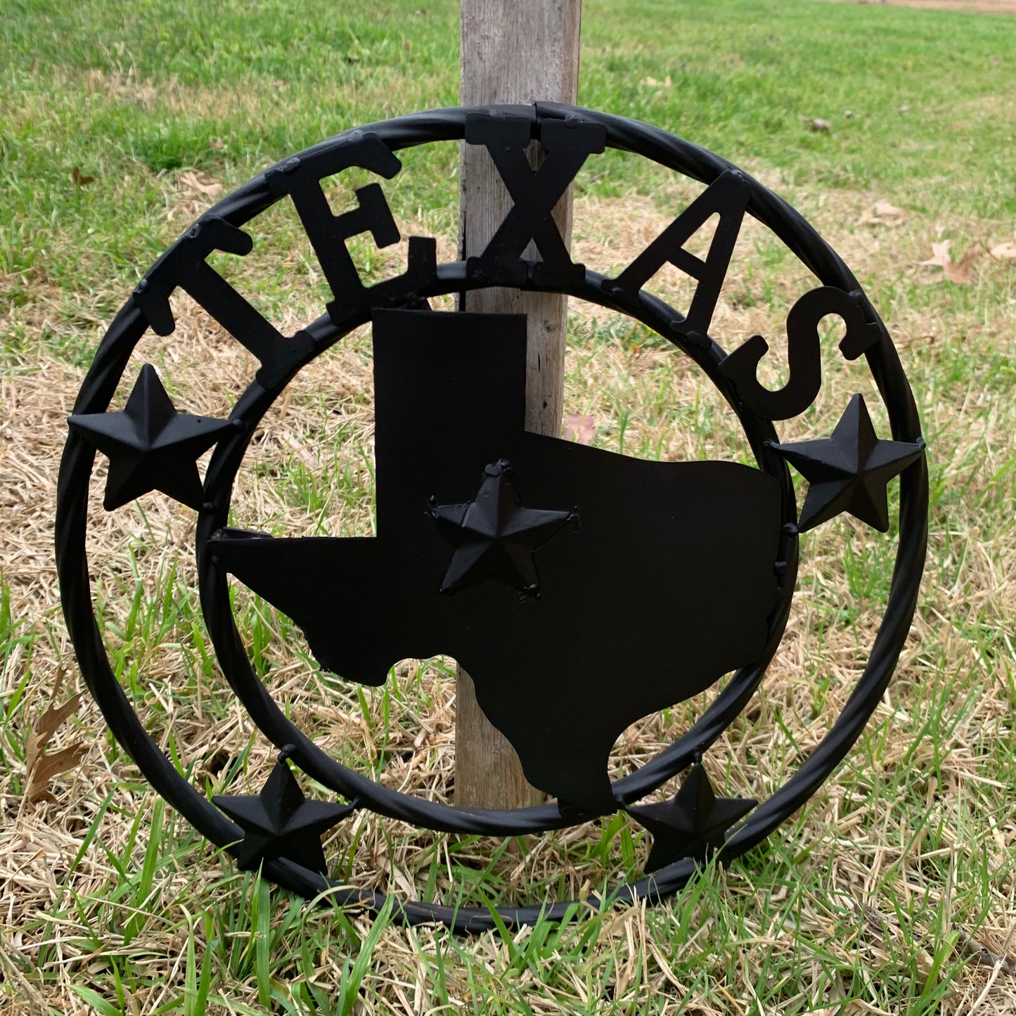 12" STATE OF TEXAS MAP RUSTIC BLACK TWISTED RING METAL SIGN WESTERN HOME DECOR HANDMADE NEW