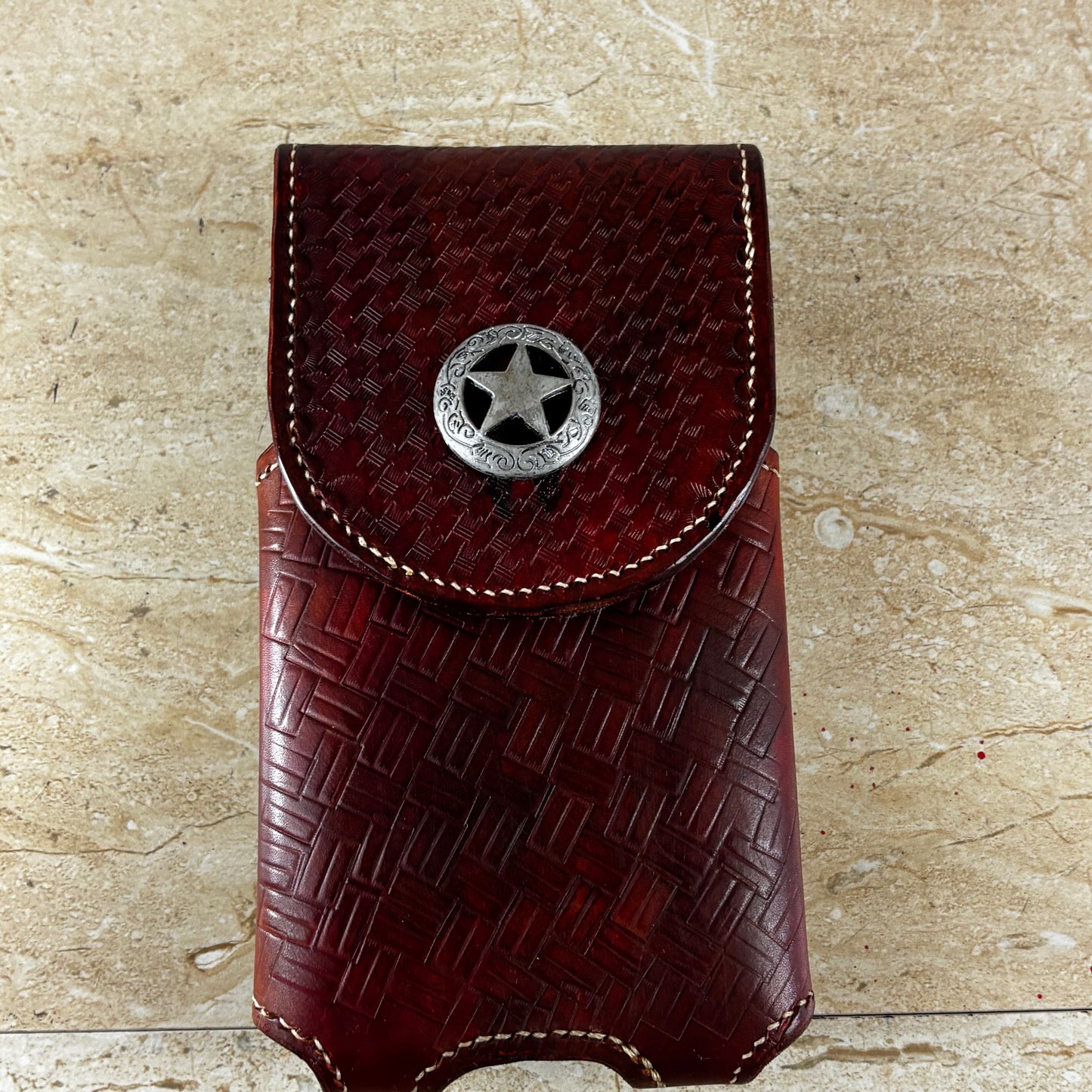 7" LONE STAR LEATHER HOLSTER BROWN STAR POUCH EXTRA LARGE  BELT LOOP CLIP CELL PHONE CASE UNIVERSAL HANDMADE #EH13808