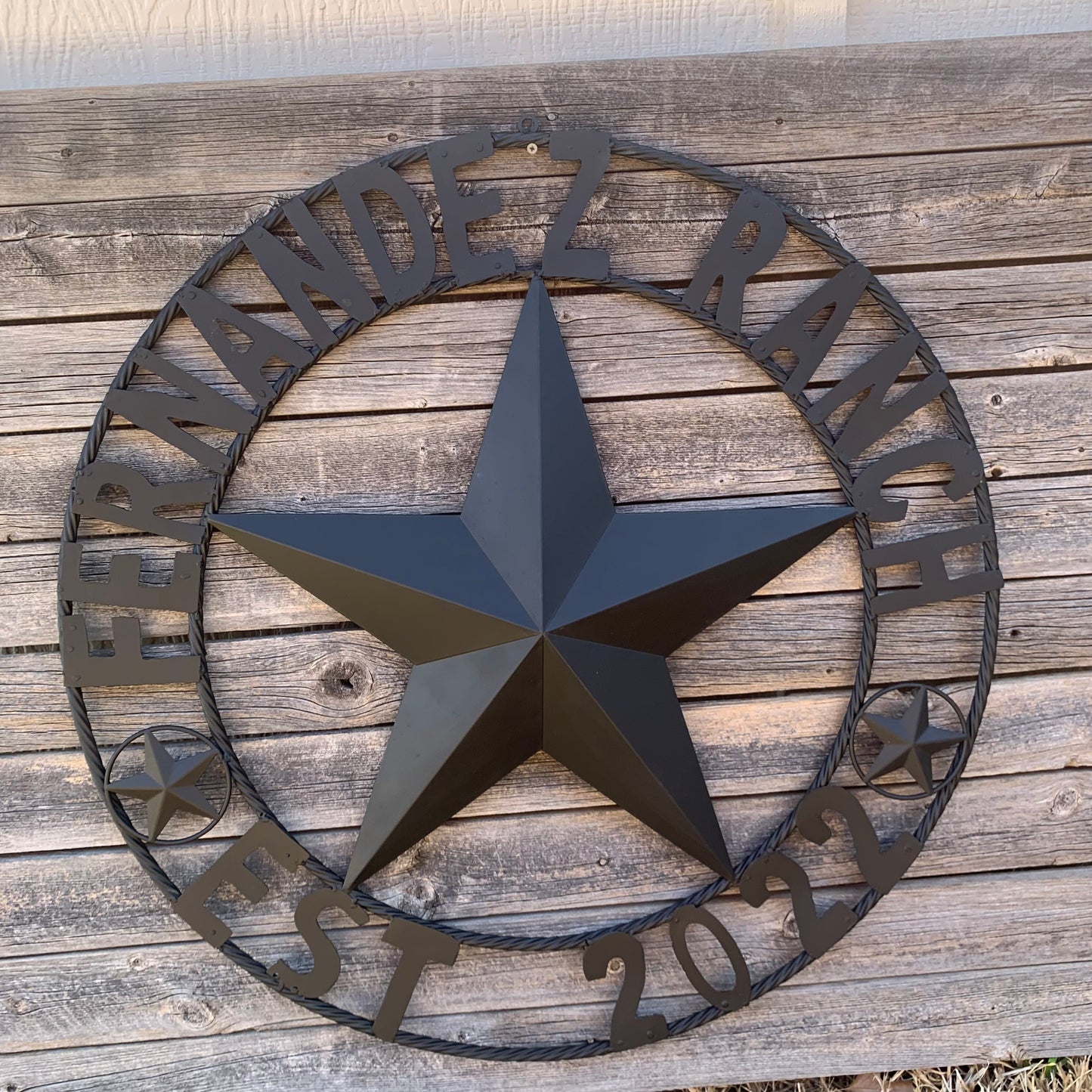 FERNANDEZ RANCH STYLE YOUR CUSTOM NAME STAR BARN STAR METAL LONE STAR WESTERN HOME DECOR RUSTIC BLACK HANDMADE 24",32",36",50"
