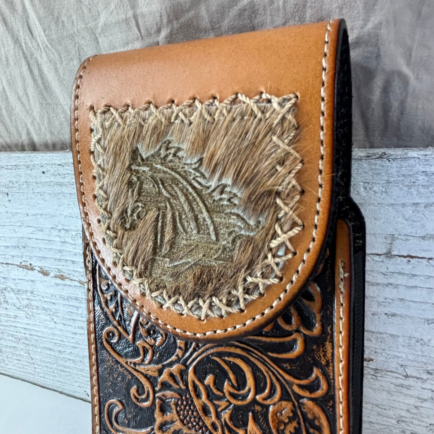 7" HORSE LEATHER HOLSTER TAN POUCH EXTRA LARGE  BELT LOOP CELL PHONE CASE UNIVERSAL OVERSIZE #EH13323