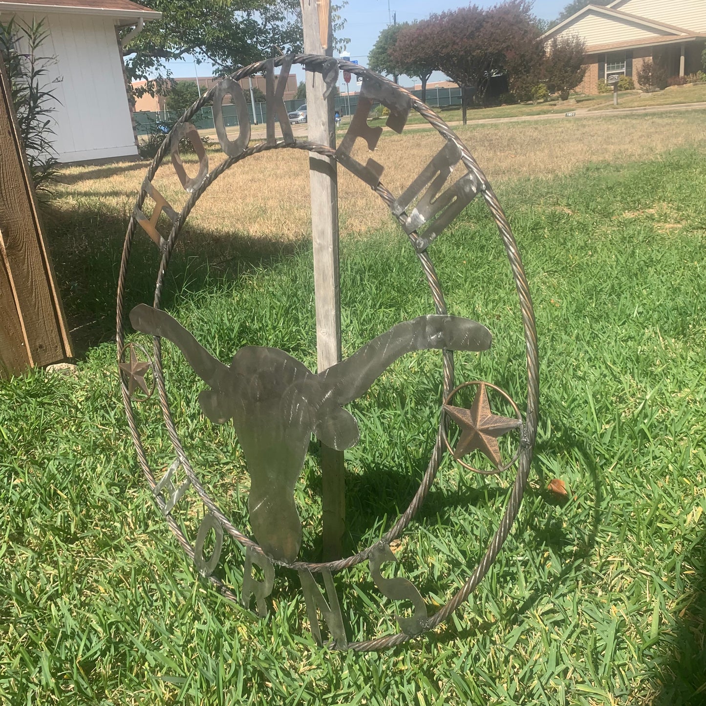 HOOKEM HORNS & LONE STAR TEXAS LONGHORNS HOOK EM RAW METAL UNPAINTED CUSTOM VINTAGE CRAFT WALL ART TEAM SIGN HANDMADE