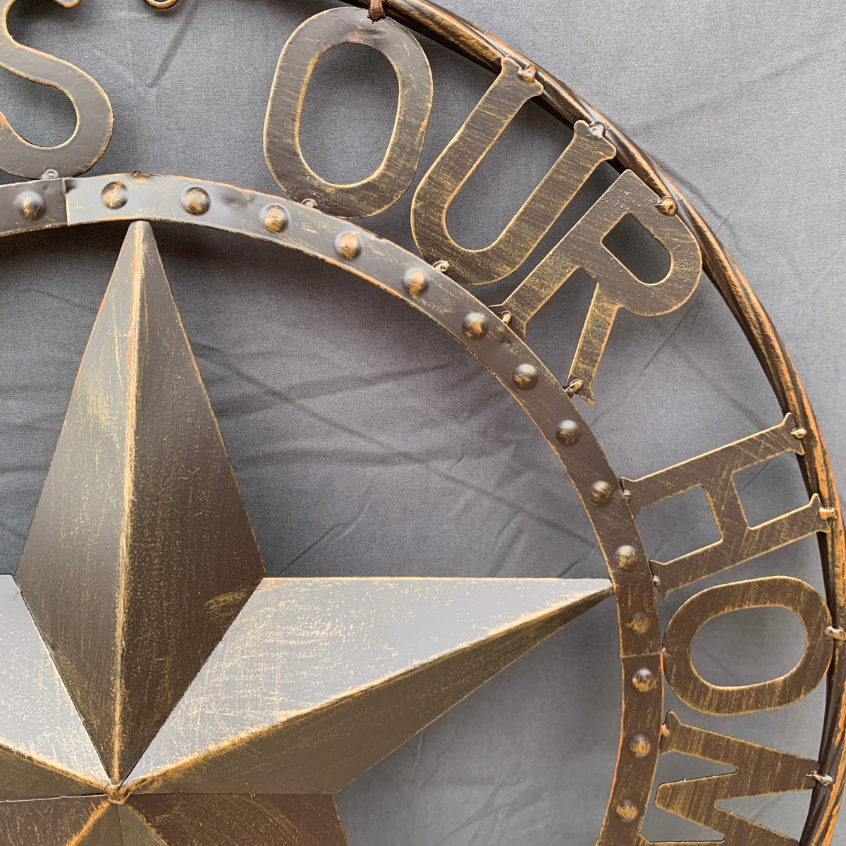 24" GOD BLESS OUR HOME BEADED STAR COLIBROX METAL TWISTED ROPE RING LONE STAR WALL ART WESTERN HOME DECOR RUSTIC DARK BRONZE COPPER HANDMADE NEW