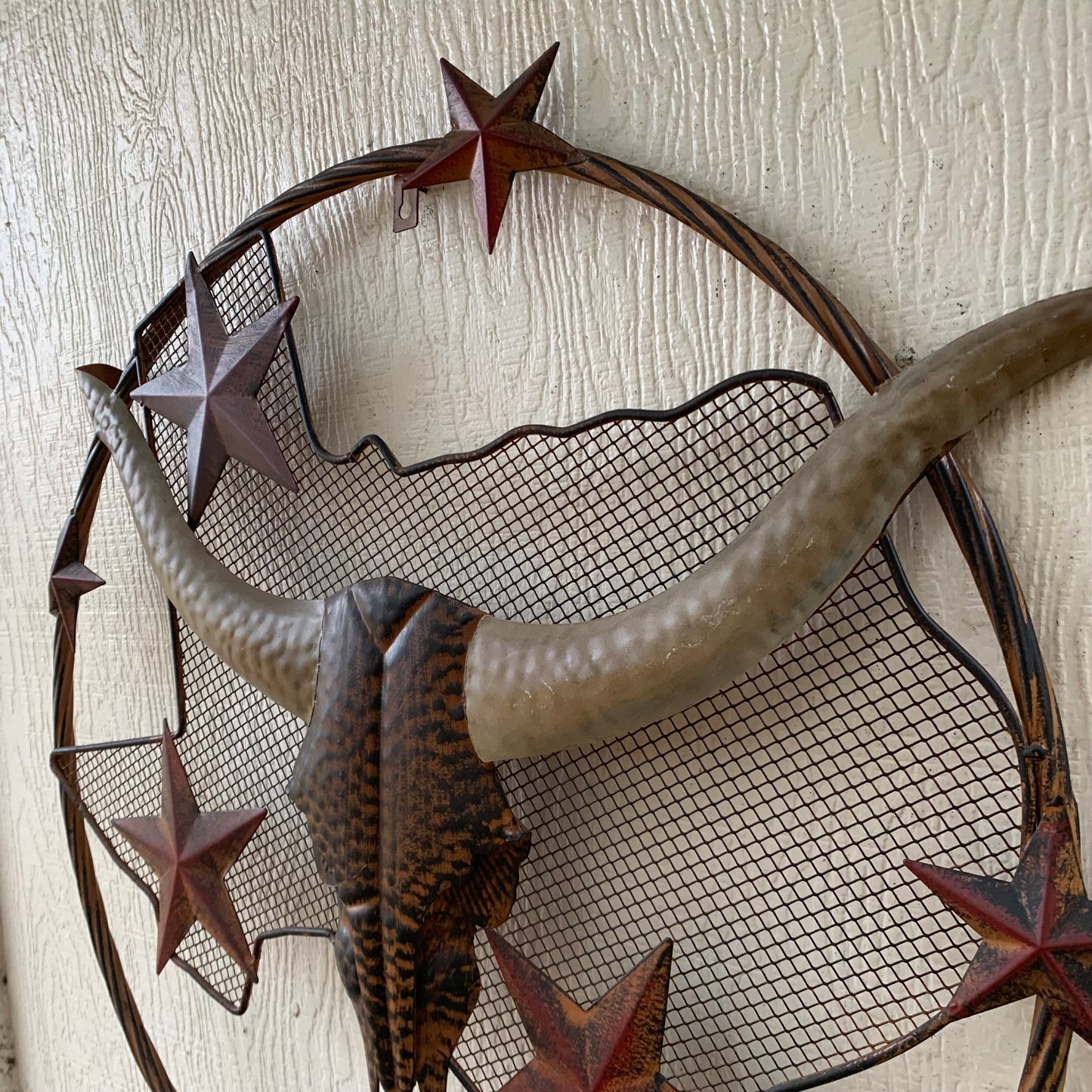 24" LONGHORNS & STARS METAL WALL ART SCULPTURE WESTERN HOME DECOR HANDMADE NEW