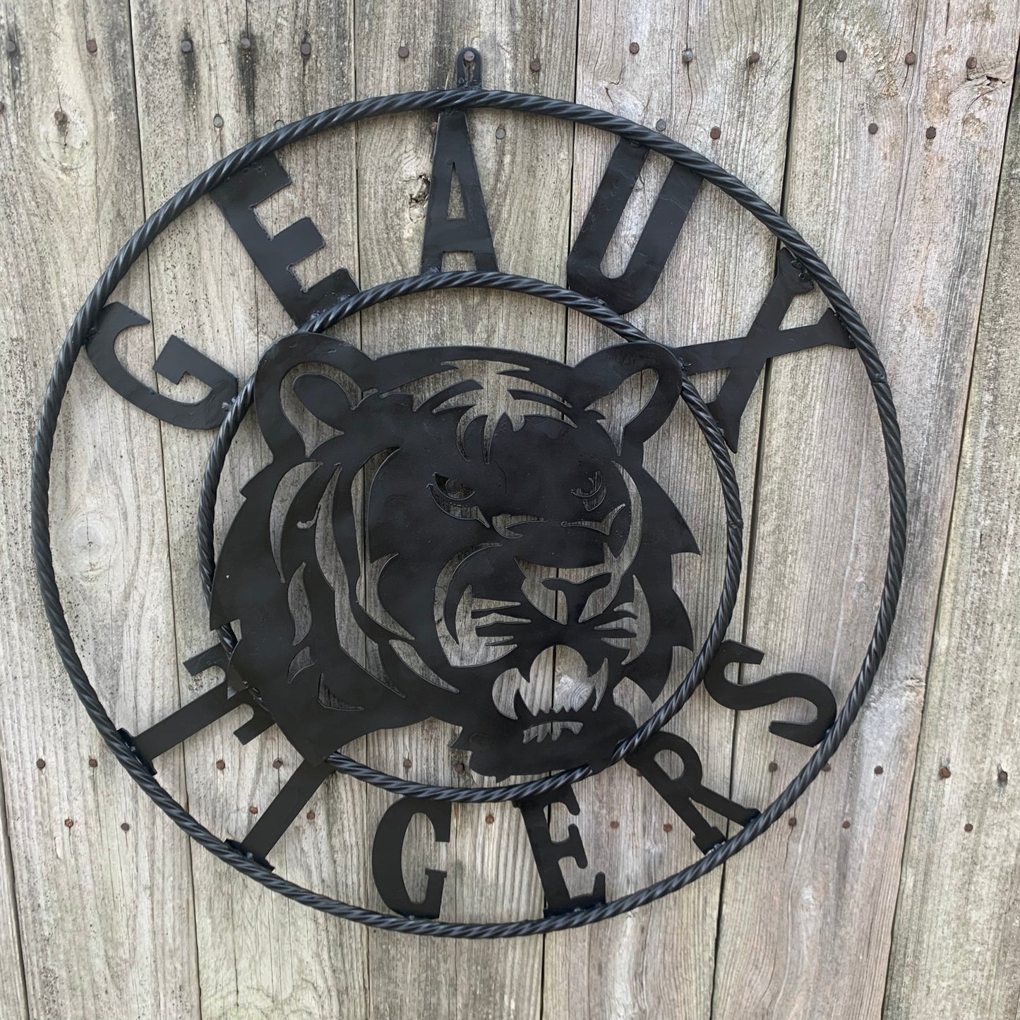 GEAUX TIGERS BLACK CUSTOM METAL VINTAGE CRAFT SIGN TEAM HANDMADE