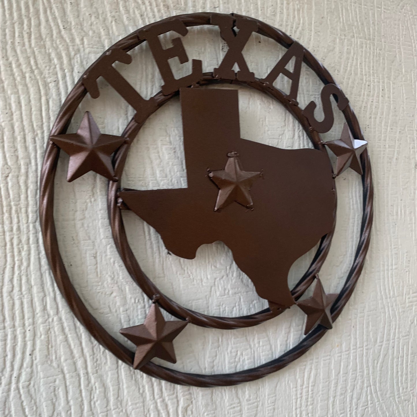 12" STATE OF TEXAS MAP RUSTIC BRONZE TWISTED RING METAL SIGN WESTERN HOME DECOR HANDMADE NEW