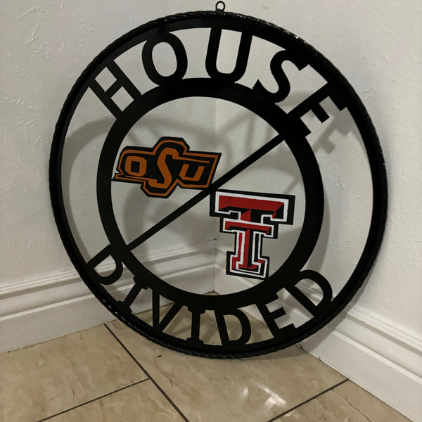 HOUSE DIVIDED OSU & TECH CUSTOM VINTAGE METAL CRAFT WALL ART RUSTIC TEAM SIGN HANDMADE 18",24",32",36