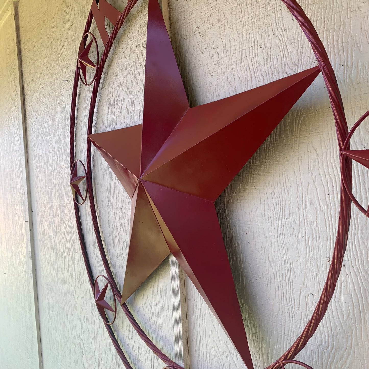 KENT STYLE YOUR CUSTOM STAR METAL NAME RUSTIC BURGUNDY RED CUSTOM 3d STAR METAL NAME BARN STAR TWISTED ROPE RING DESIGN METAL WALL ART HOME DECOR ANY SIZE