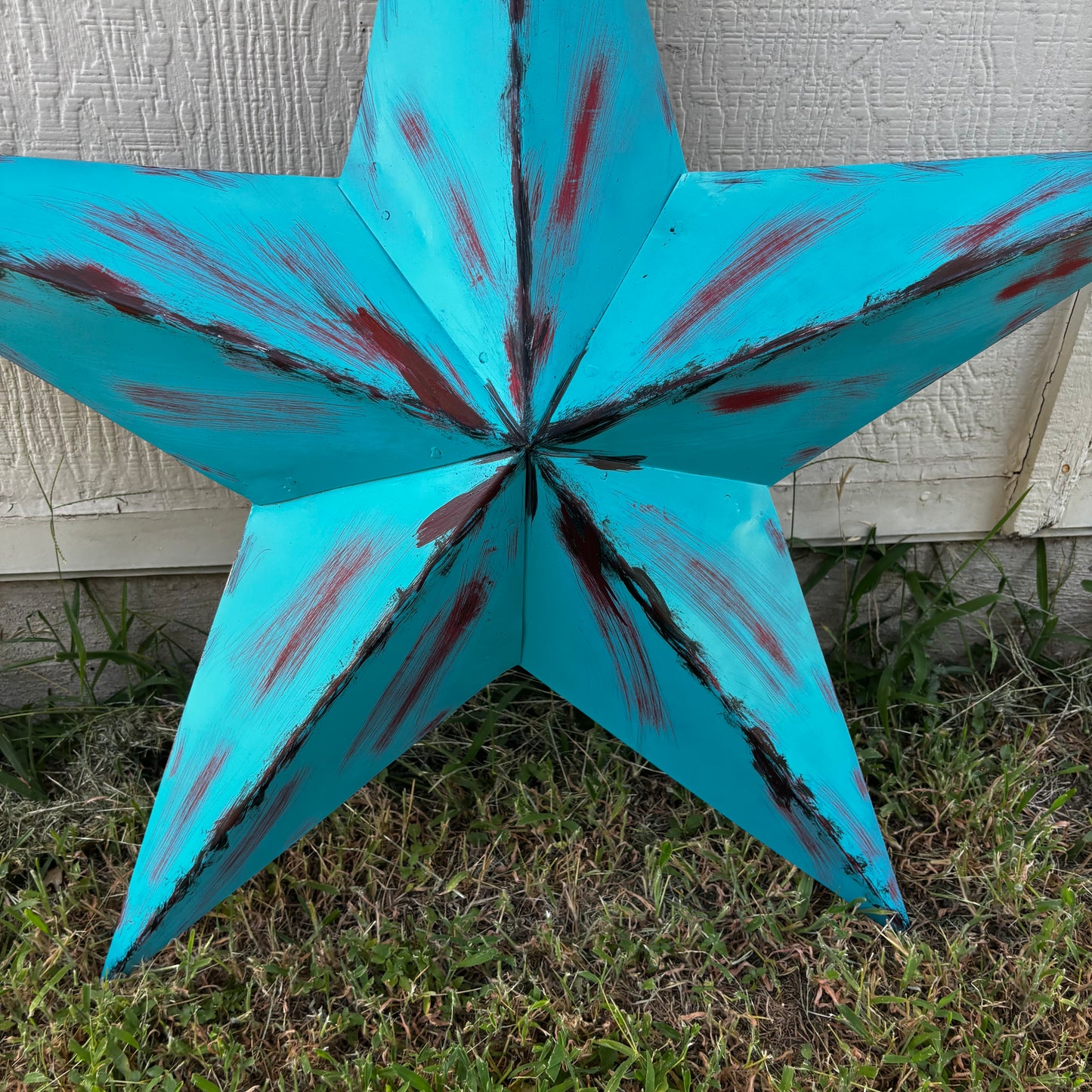 TURQUOISE DISTRESSED TWO TONE BARN STAR METAL ART WESTERN HOME DECOR HANDMADE