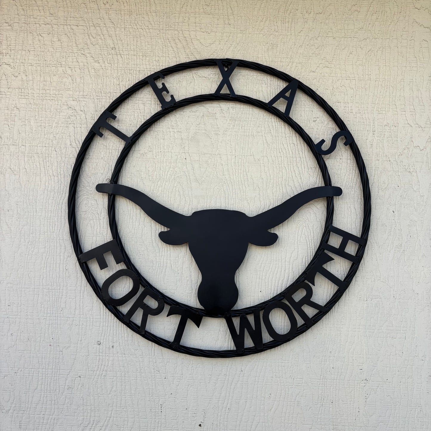 TEXAS FORT WORTH METAL SIGN LONGHORNS BLACK WESTERN HOME DECOR HANDMADE