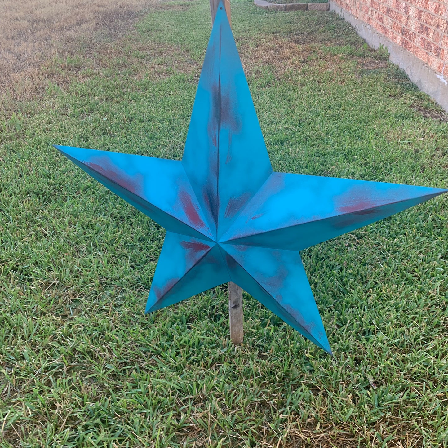 #EH10540 TURQUOISE DISTRESSED TWO TONE BARN STAR METAL ART WESTERN HOME DECOR HANDMADE NEW
