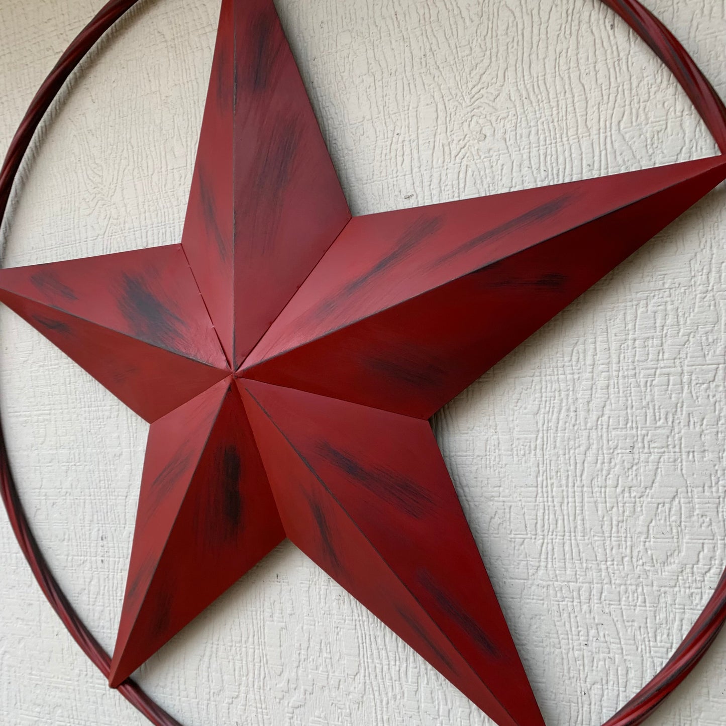 RED DISTRESSED STAR TWO TONE TEXTURE BARN STAR METAL LONESTAR TWISTED ROPE RING WESTERN HOME DECOR HANDMADE NEW #EH12958