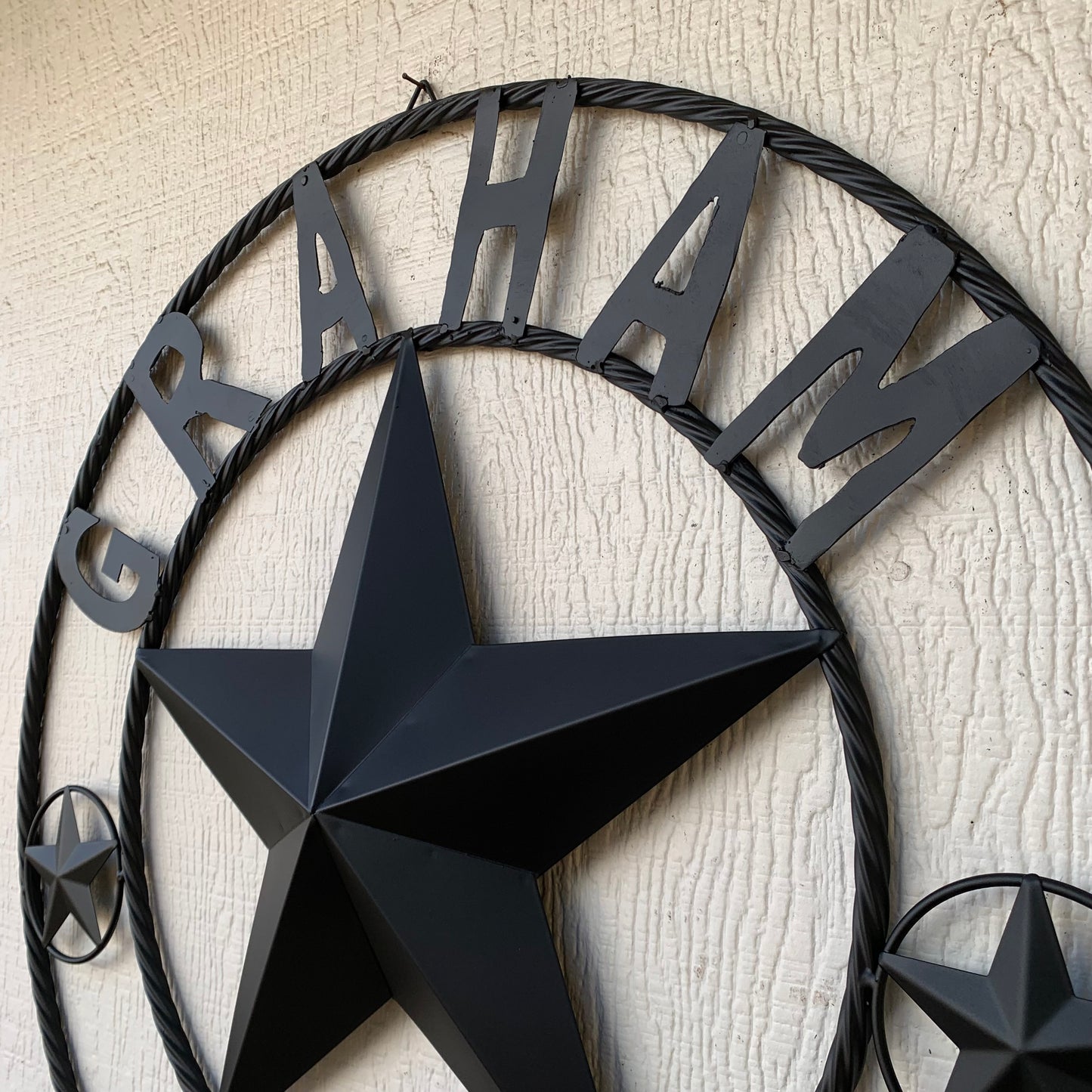 GRAHAM STYLE YOUR CUSTOM NAME STAR BARN STAR METAL LONE STAR WESTERN HOME DECOR RUSTIC BLACK HANDMADE 24",32",36",50"