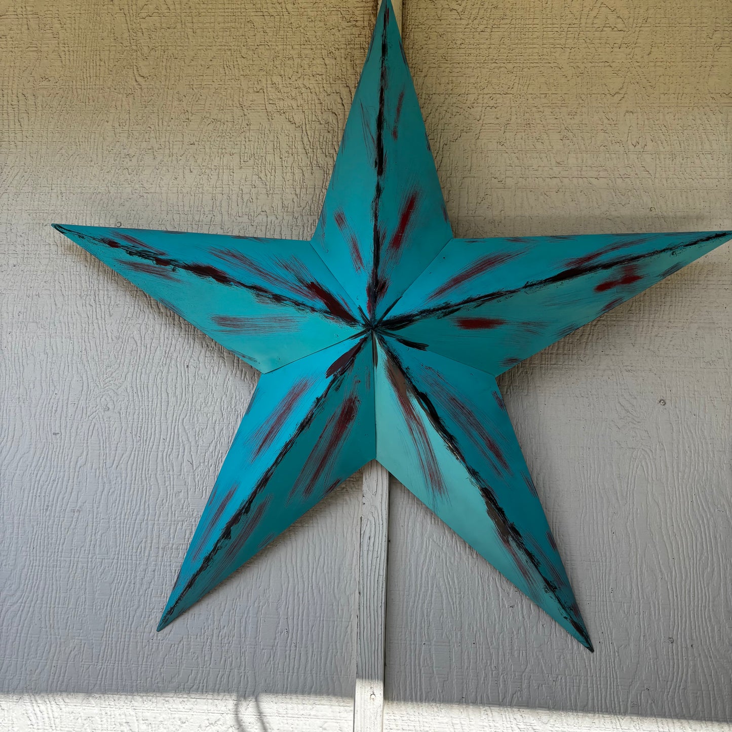 TURQUOISE DISTRESSED TWO TONE BARN STAR METAL ART WESTERN HOME DECOR HANDMADE