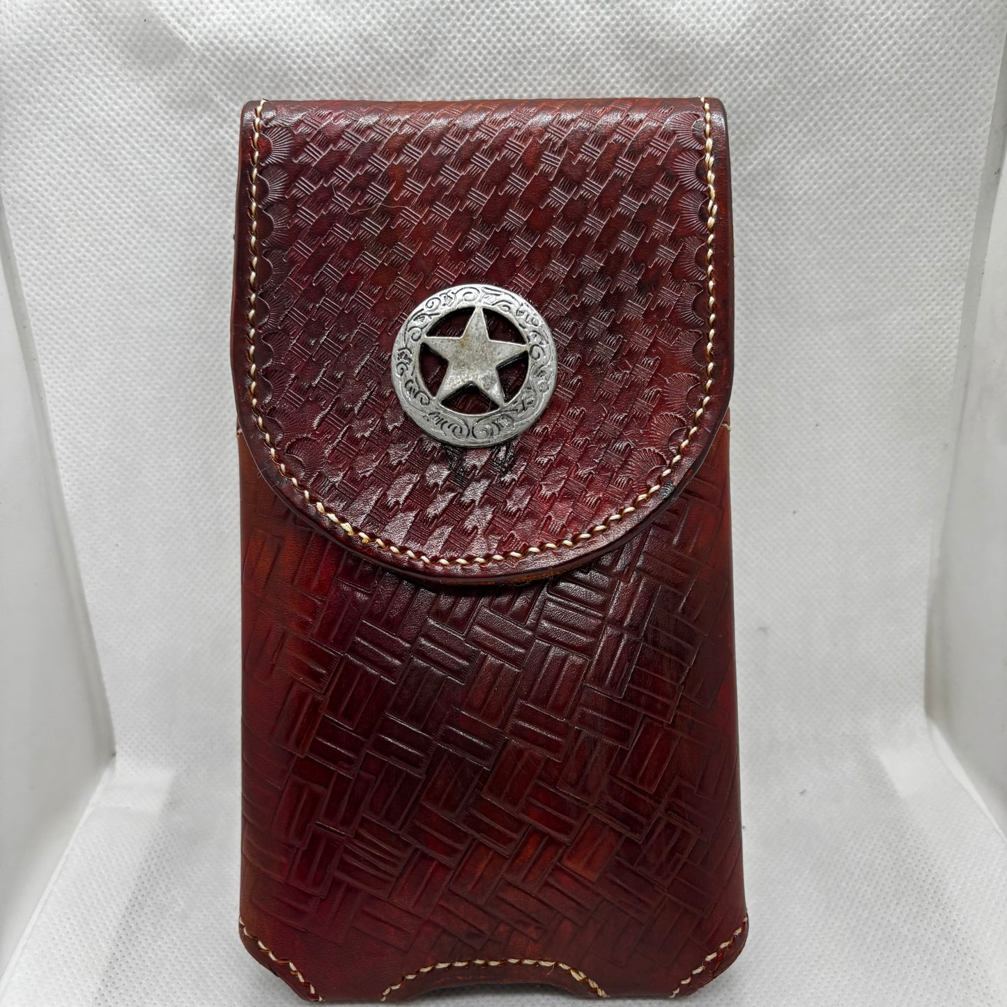 7" LONE STAR LEATHER HOLSTER BROWN STAR POUCH EXTRA LARGE  BELT LOOP CLIP CELL PHONE CASE UNIVERSAL HANDMADE #EH13808