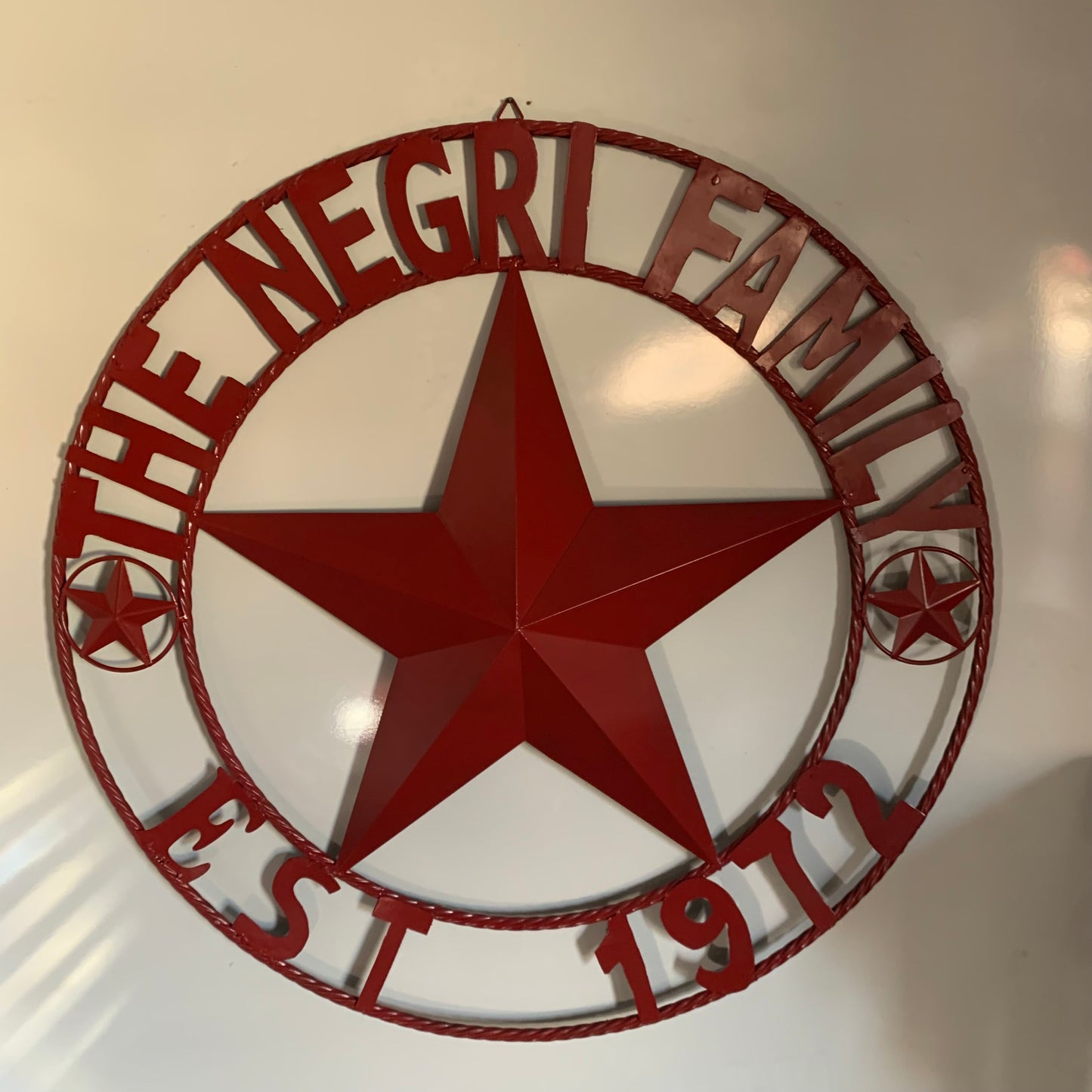 NEGRI FAMILY STYLE YOUR CUSTOM NAME STAR BARN STAR METAL LONE STAR WESTERN HOME DECOR RUSTIC BURGUNDY RED HANDMADE 24",32",36",50"