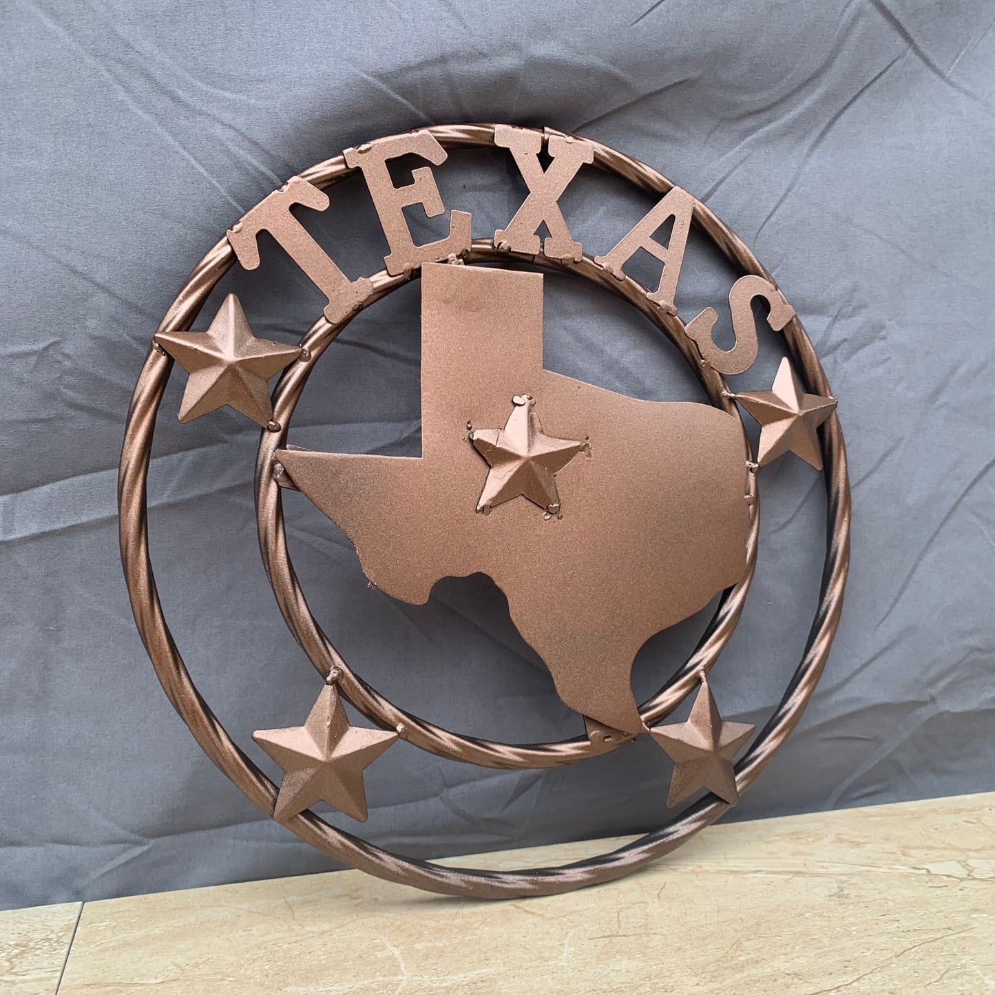 12" STATE OF TEXAS MAP RUSTIC BRONZE TWISTED RING METAL SIGN WESTERN HOME DECOR HANDMADE NEW