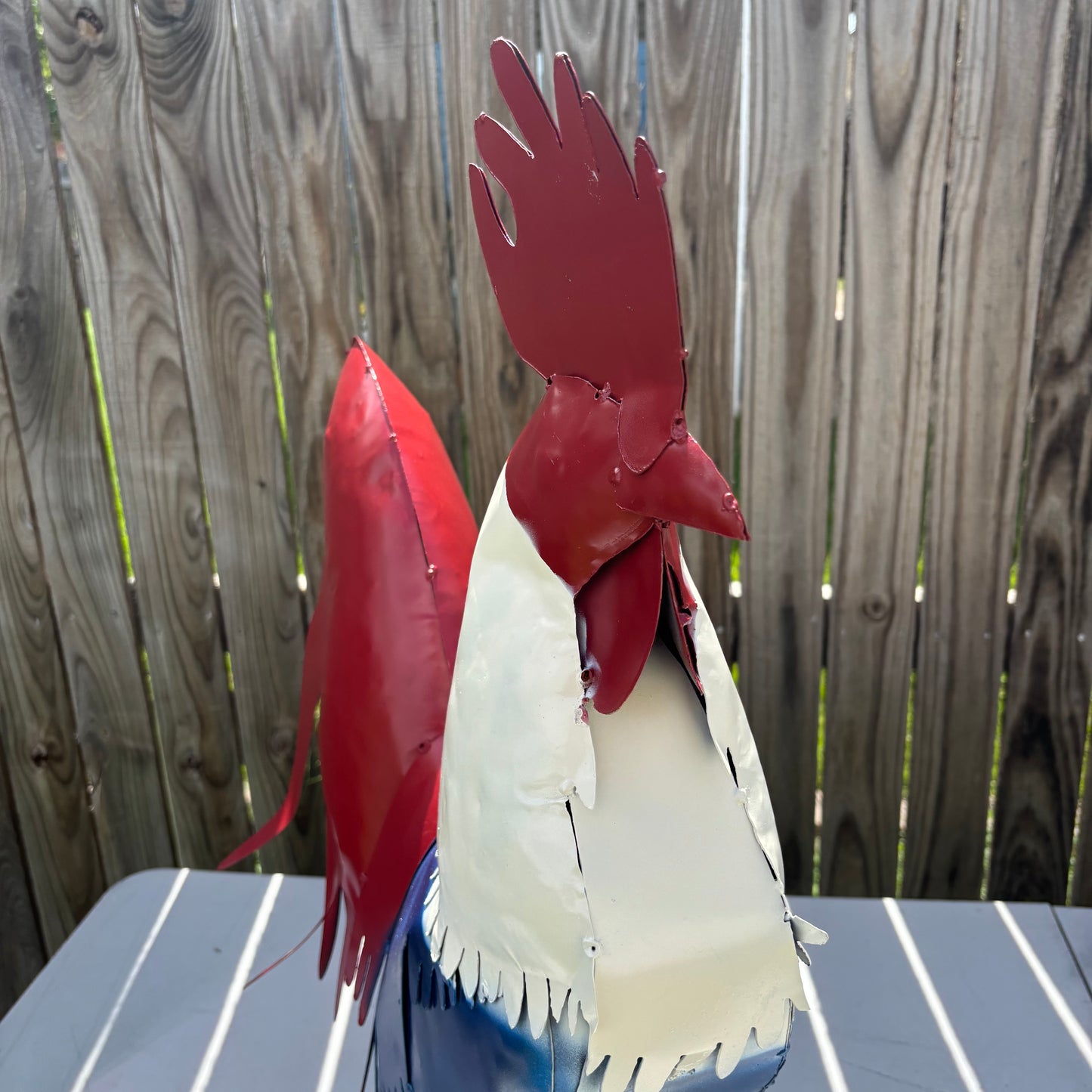 ROOSTER RED WHITE BLUE PATRIOTIC GARDEN METAL SCULPTURE WESTERN HOME DECOR ORNAMENT HANDMADE #34-003 18",30",40"