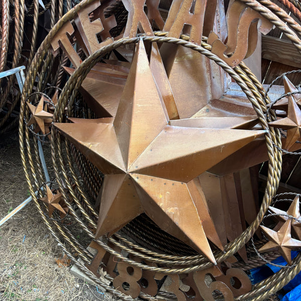 TEXAS GIANT NATURAL RUSTIC SEALED UNPAINTED LARGE OVERSIZE METAL LONESTAR GENUINE RUST PATINA LONE STAR TWISTED ROPE RING 4,5,6 FOOT