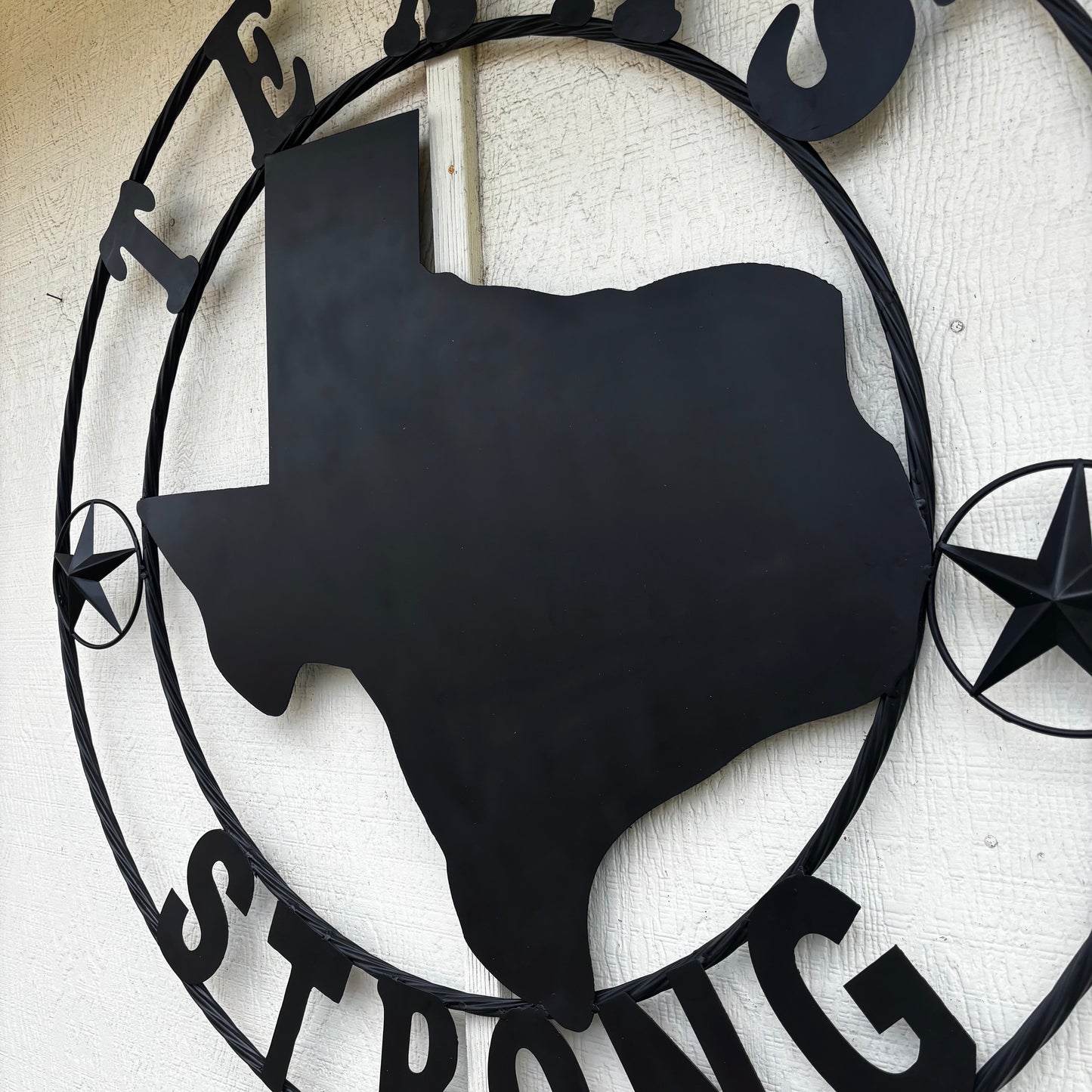 TEXAS STRONG BLACK METAL SIGN WESTERN HOME DECOR HANDMADE