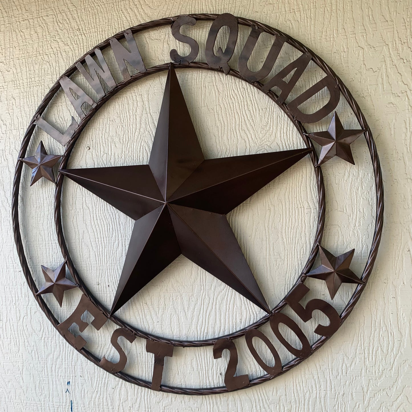 LAWN SQUAD STYLE CUSTOM BARN STAR NAME YOUR CUSTOM NAME STAR METAL NAME BARN STAR WITH TWISTED ROPE RING DESIGN METAL WALL 3d STAR ART WESTERN HOME DECOR RUSTIC BRONZE NEW
