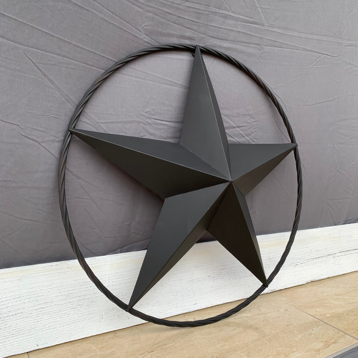 RUSTIC BLACK BARN STAR 3d TWISTED ROPE RING WESTERN HOME DECOR HANDMADE NEW 3" TO 72"-#EH10608