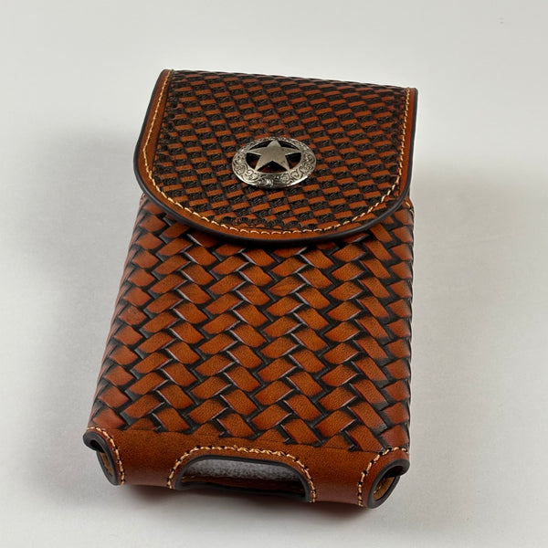 7" LONE STAR LEATHER HOLSTER TAN BROWN STAR POUCH EXTRA LARGE  BELT LOOP CELL PHONE CASE UNIVERSAL OVERSIZE #EH12702