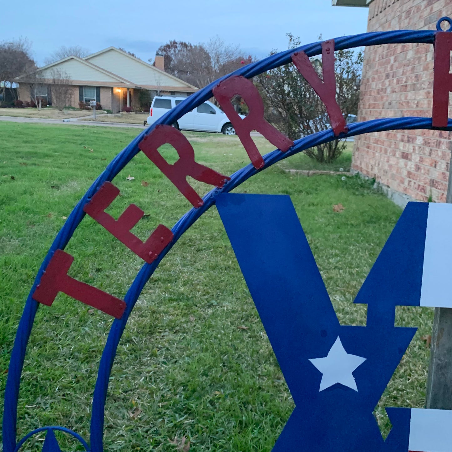 #EH11299 CUSTOM NAME XR ROOFING STYLE SIGN RED,WHITE & BLUE TEXAS FLAG LOGO HANDMADE
