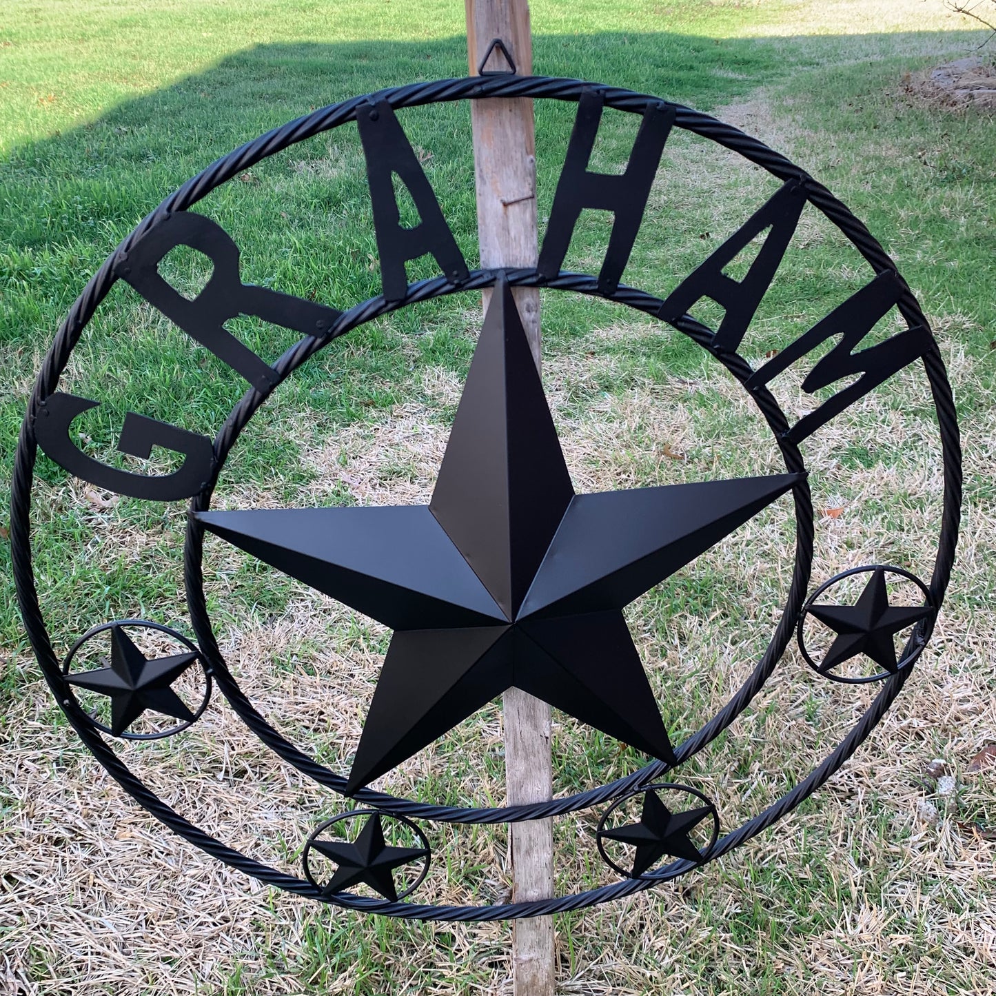 GRAHAM STYLE YOUR CUSTOM NAME STAR BARN STAR METAL LONE STAR WESTERN HOME DECOR RUSTIC BLACK HANDMADE 24",32",36",50"