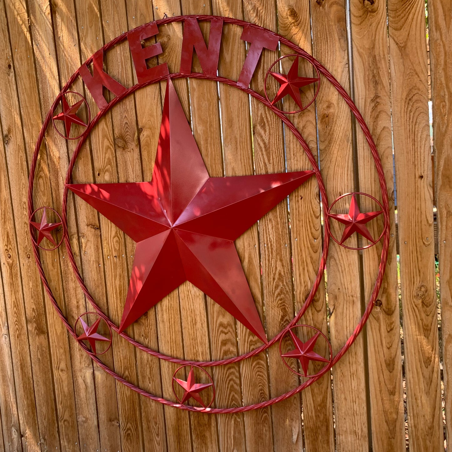 KENT STYLE YOUR CUSTOM STAR METAL NAME RUSTIC BURGUNDY RED CUSTOM 3d STAR METAL NAME BARN STAR TWISTED ROPE RING DESIGN METAL WALL ART HOME DECOR ANY SIZE