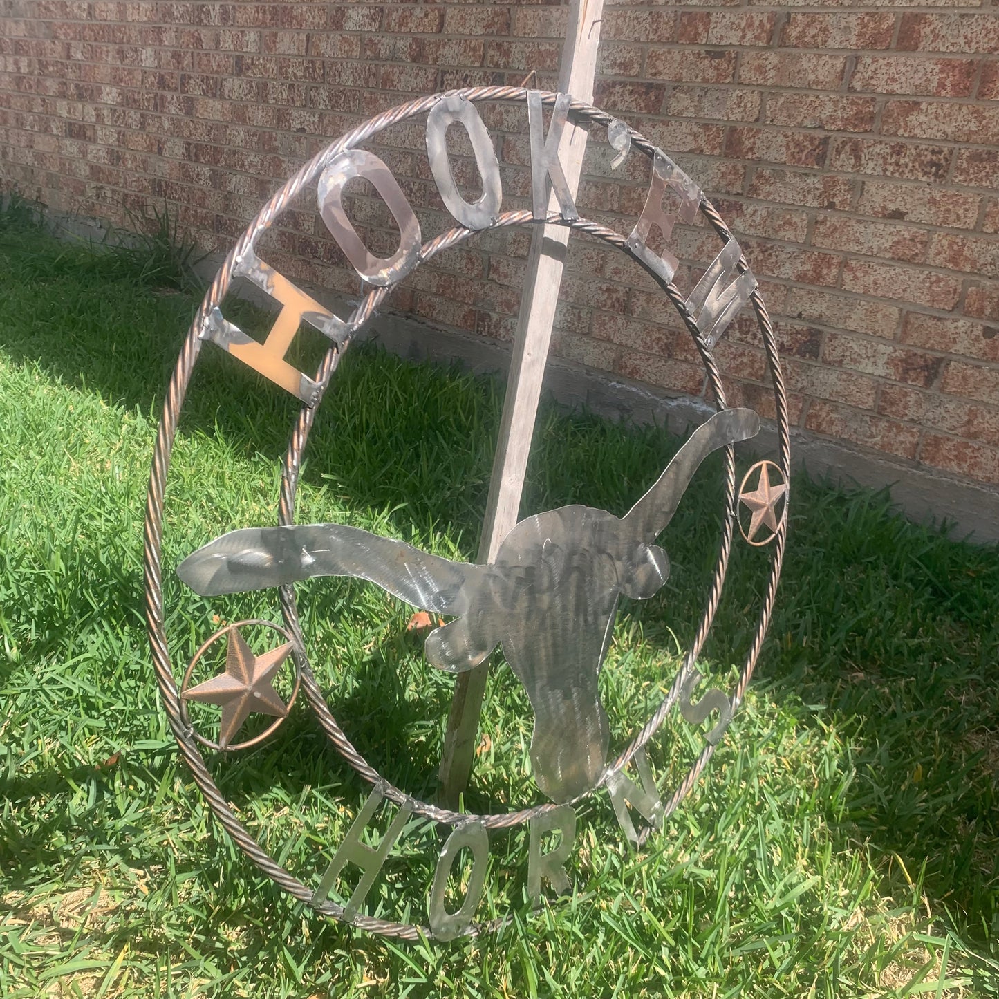 HOOKEM HORNS & LONE STAR TEXAS LONGHORNS HOOK EM RAW METAL UNPAINTED CUSTOM VINTAGE CRAFT WALL ART TEAM SIGN HANDMADE