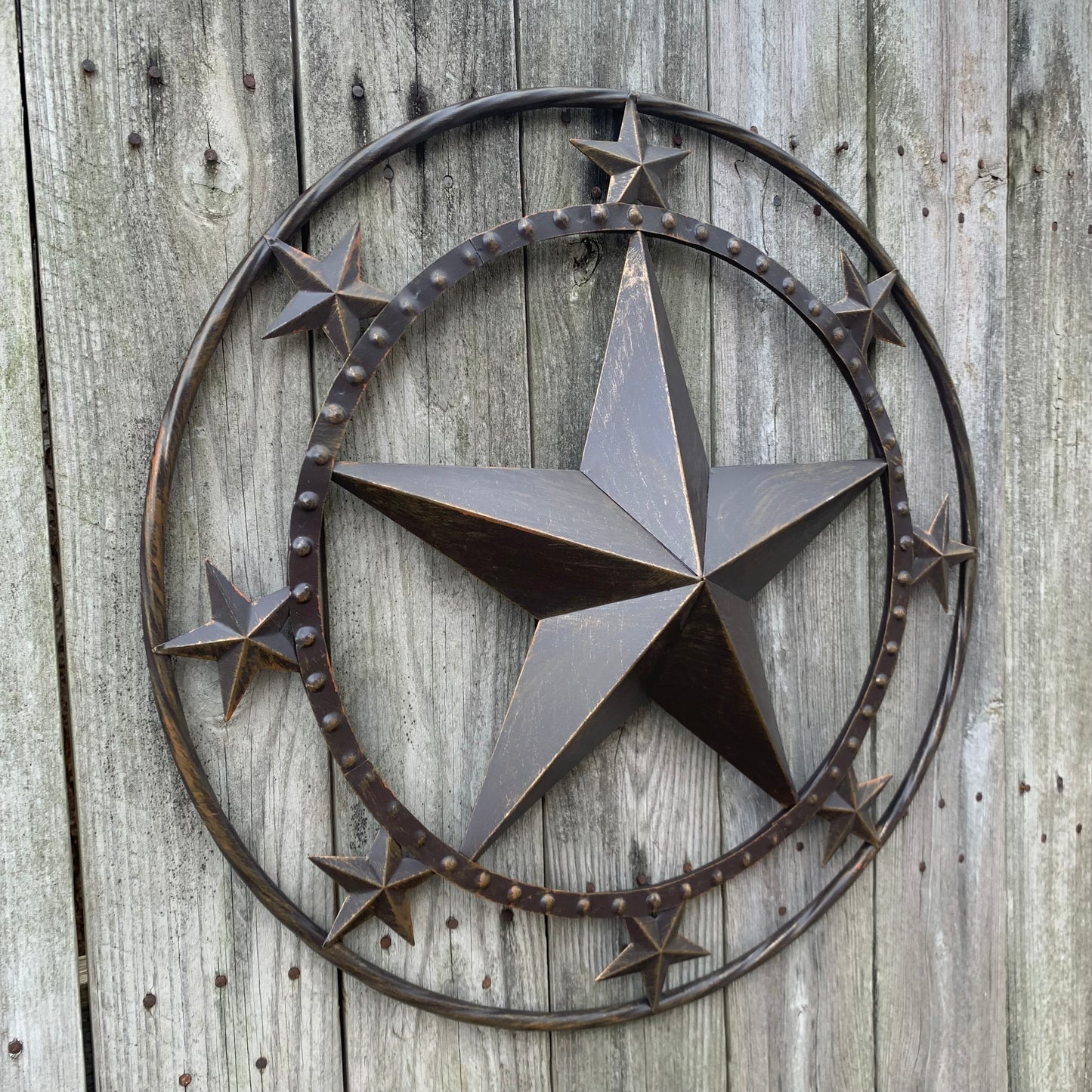 24" MULTI STAR BEADED COLIBROX BARN STAR METAL LONESTAR WESTERN HOME DECOR HANDMADE RUSTIC DARK BRONZE NEW