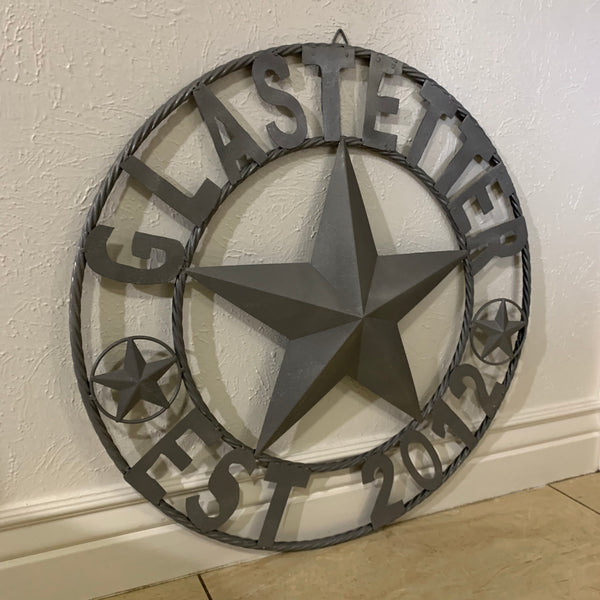 GLASTETTER STYLE YOUR CUSTOM NAME BARN STAR 3d METAL LONE STAR TWISTED ROPE RING WESTERN HOME DECOR RUSTIC GREY HANDMADE 24",32",36",50"