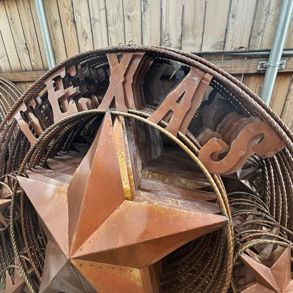TEXAS GIANT NATURAL RUSTIC SEALED UNPAINTED LARGE OVERSIZE METAL LONESTAR GENUINE RUST PATINA LONE STAR TWISTED ROPE RING 4,5,6 FOOT