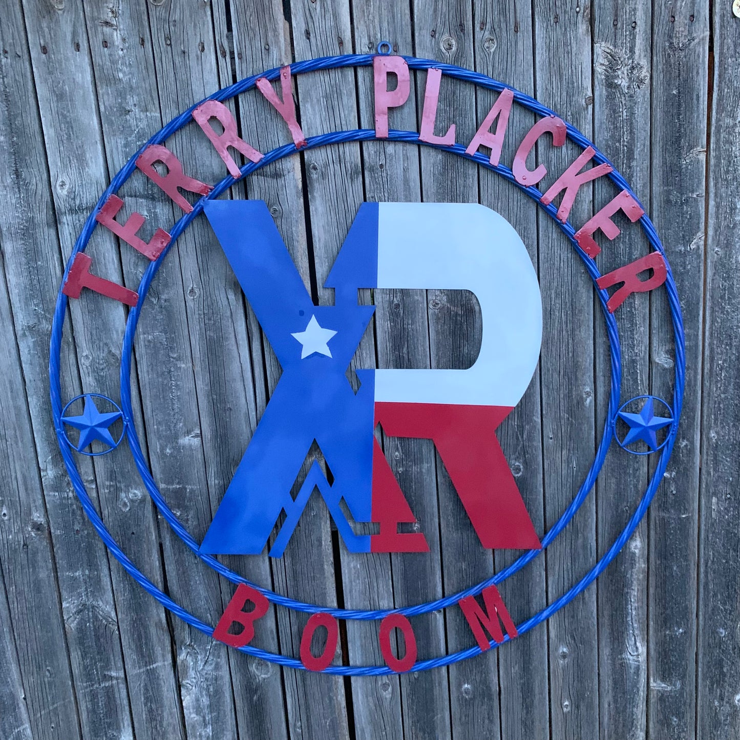 #EH11299 CUSTOM NAME XR ROOFING STYLE SIGN RED,WHITE & BLUE TEXAS FLAG LOGO HANDMADE
