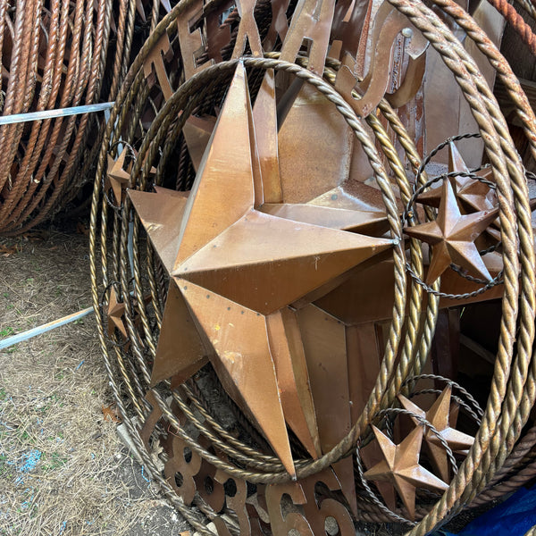 TEXAS GIANT NATURAL RUSTIC SEALED UNPAINTED LARGE OVERSIZE METAL LONESTAR GENUINE RUST PATINA LONE STAR TWISTED ROPE RING 4,5,6 FOOT