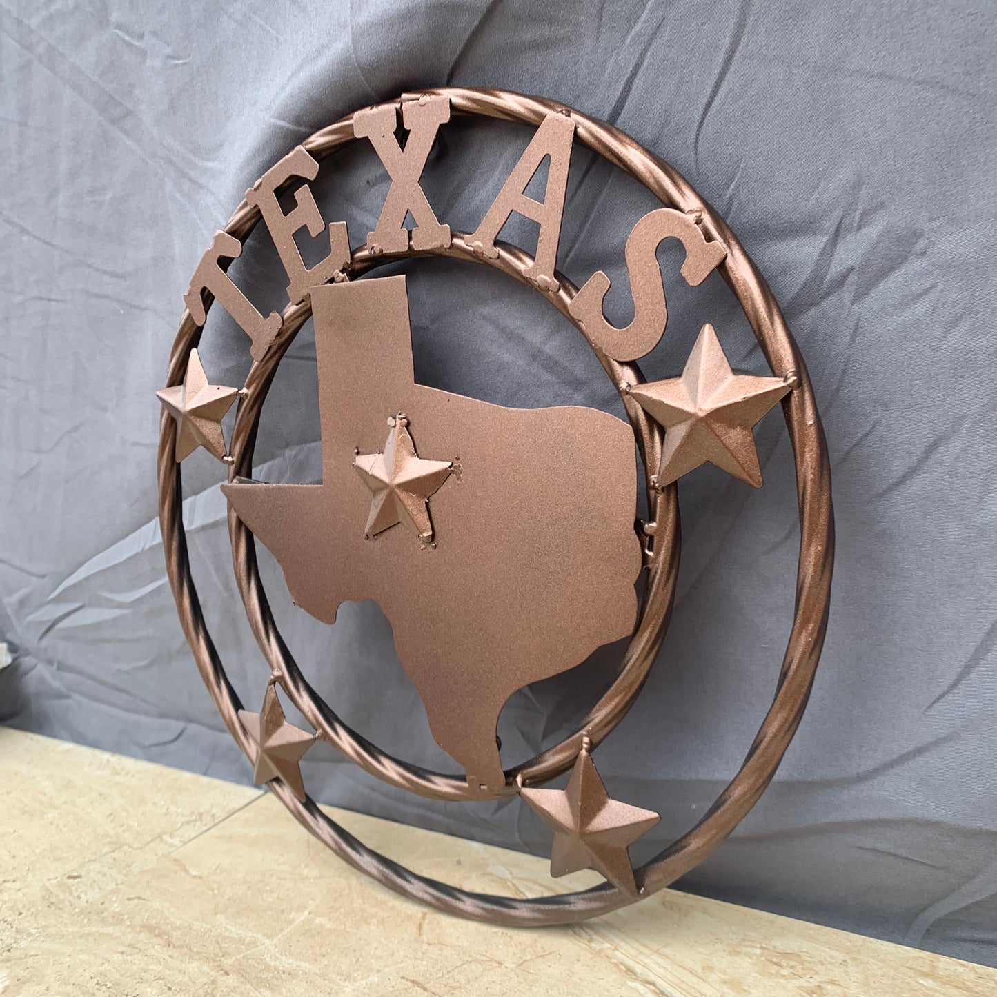 12" STATE OF TEXAS MAP RUSTIC BRONZE TWISTED RING METAL SIGN WESTERN HOME DECOR HANDMADE NEW