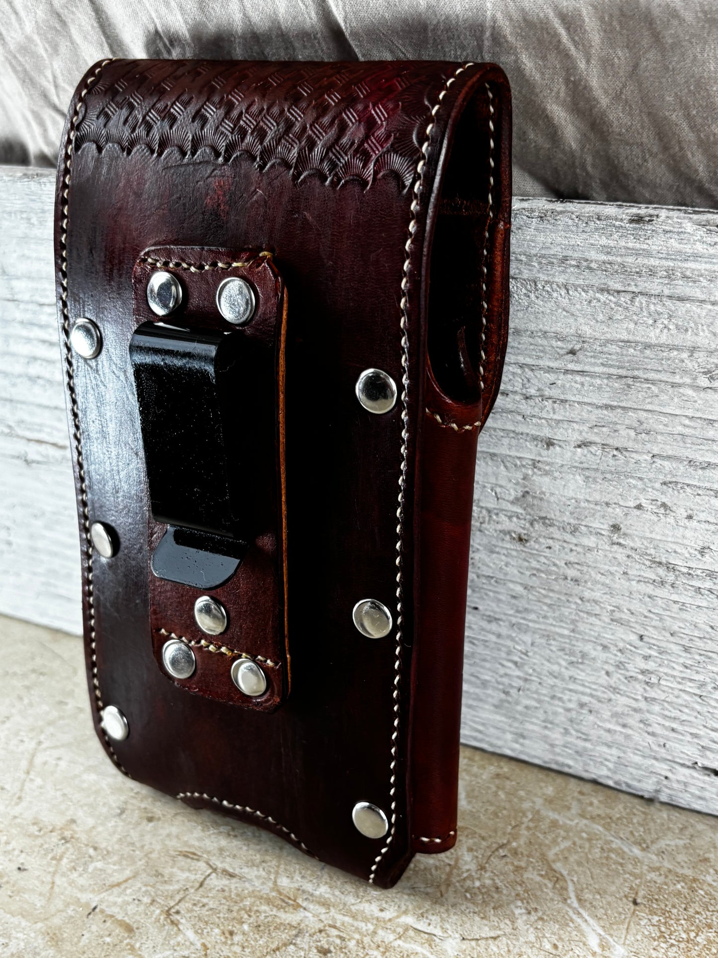 7" LONE STAR LEATHER HOLSTER BROWN STAR POUCH EXTRA LARGE  BELT LOOP CLIP CELL PHONE CASE UNIVERSAL HANDMADE #EH13808