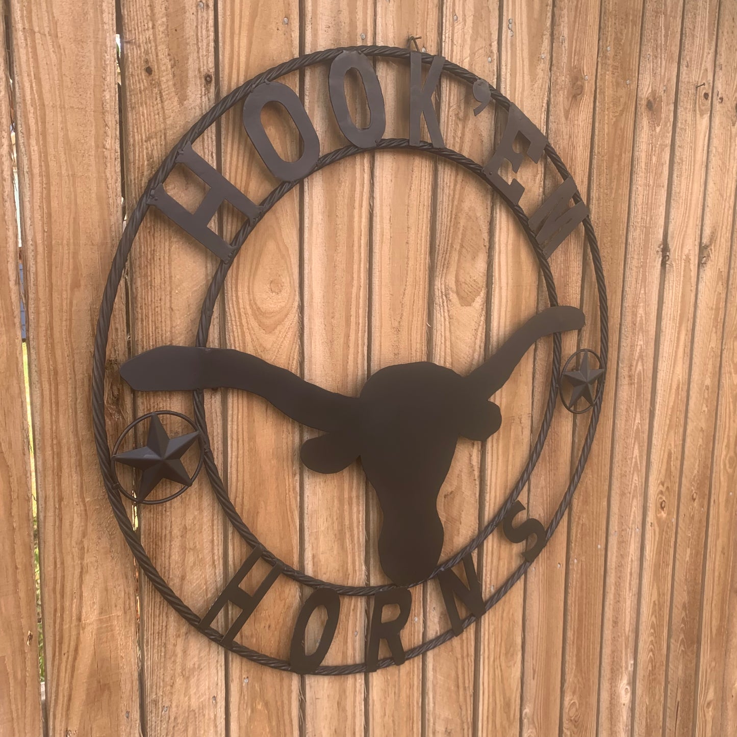 HOOKEM HORNS WITH LONE STAR TEXAS LONGHORNS HOOK EM BLACK METAL CUSTOM VINTAGE CRAFT WALL ART TEAM SIGN HANDMADE