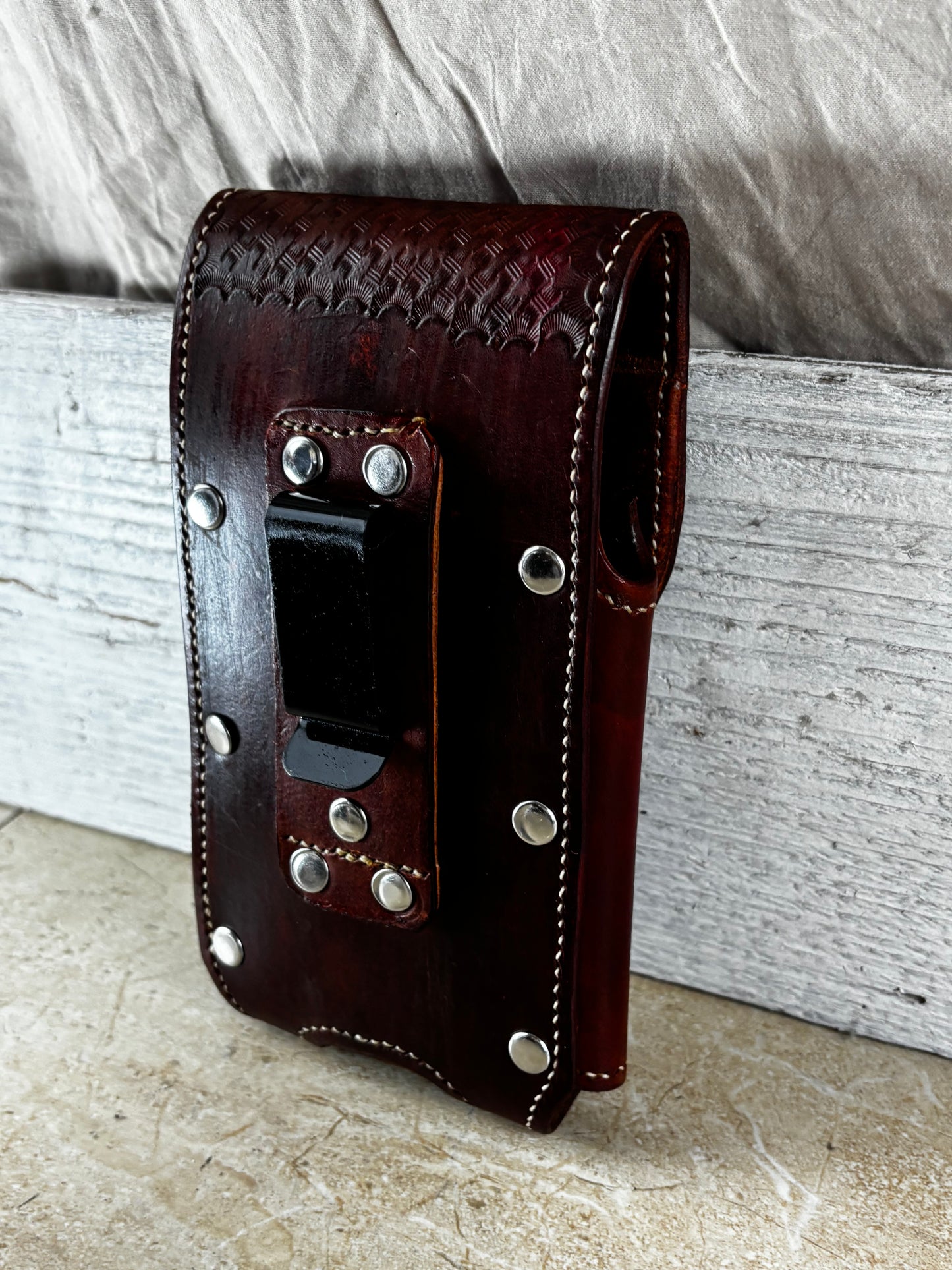 7" LONE STAR LEATHER HOLSTER BROWN STAR POUCH EXTRA LARGE  BELT LOOP CLIP CELL PHONE CASE UNIVERSAL HANDMADE #EH13808