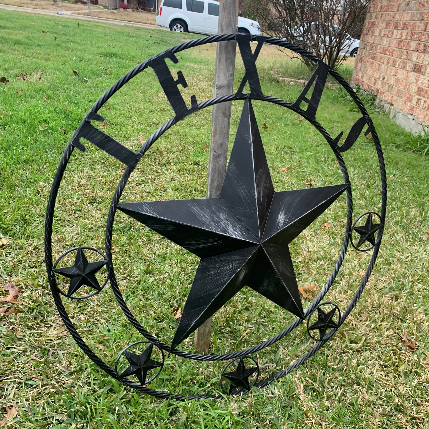TEXAS BLACK DISTRESSED STAR TWO TONE TEXTURE BARN STAR METAL LONESTAR TWISTED ROPE RING WESTERN HOME DECOR HANDMADE NEW
