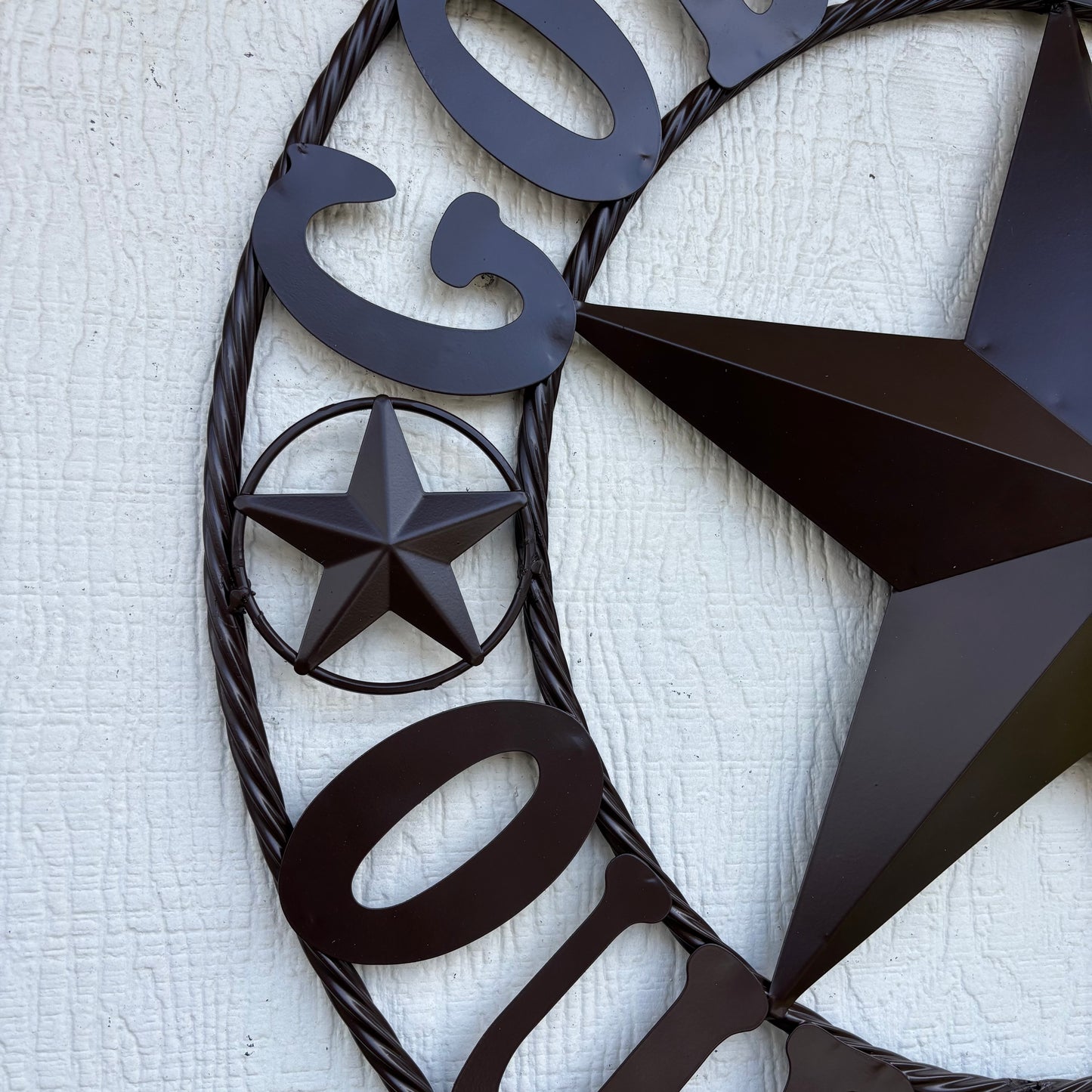 GOD BLESS OUR HOME BLACK BARN STAR METAL LONE STAR TWISTED ROPE RING WESTERN HOME DECOR HANDMADE #EH10941