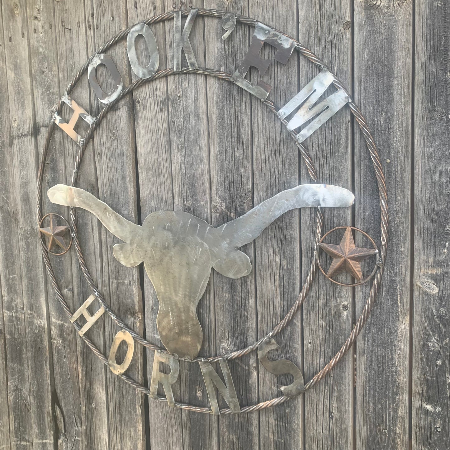 HOOKEM HORNS & LONE STAR TEXAS LONGHORNS HOOK EM RAW METAL UNPAINTED CUSTOM VINTAGE CRAFT WALL ART TEAM SIGN HANDMADE