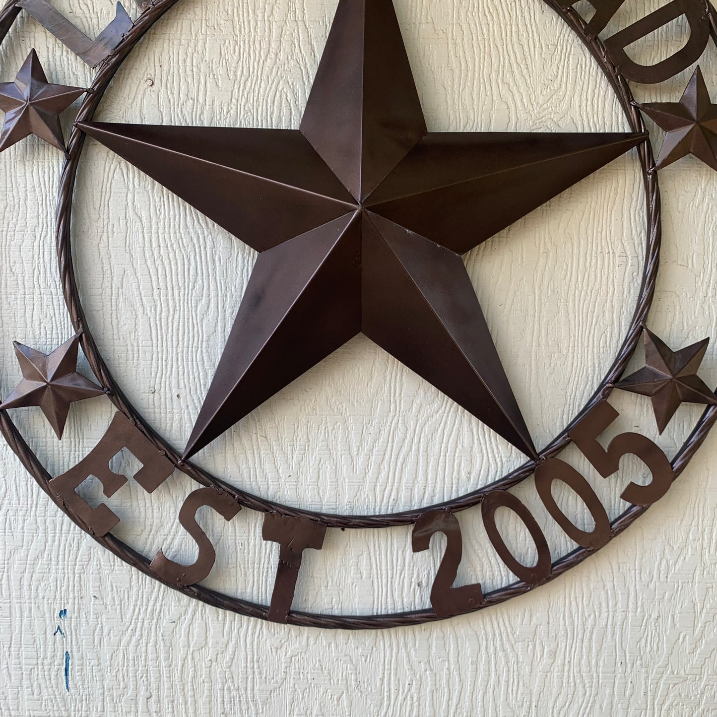 LAWN SQUAD STYLE CUSTOM BARN STAR NAME YOUR CUSTOM NAME STAR METAL NAME BARN STAR WITH TWISTED ROPE RING DESIGN METAL WALL 3d STAR ART WESTERN HOME DECOR RUSTIC BRONZE NEW