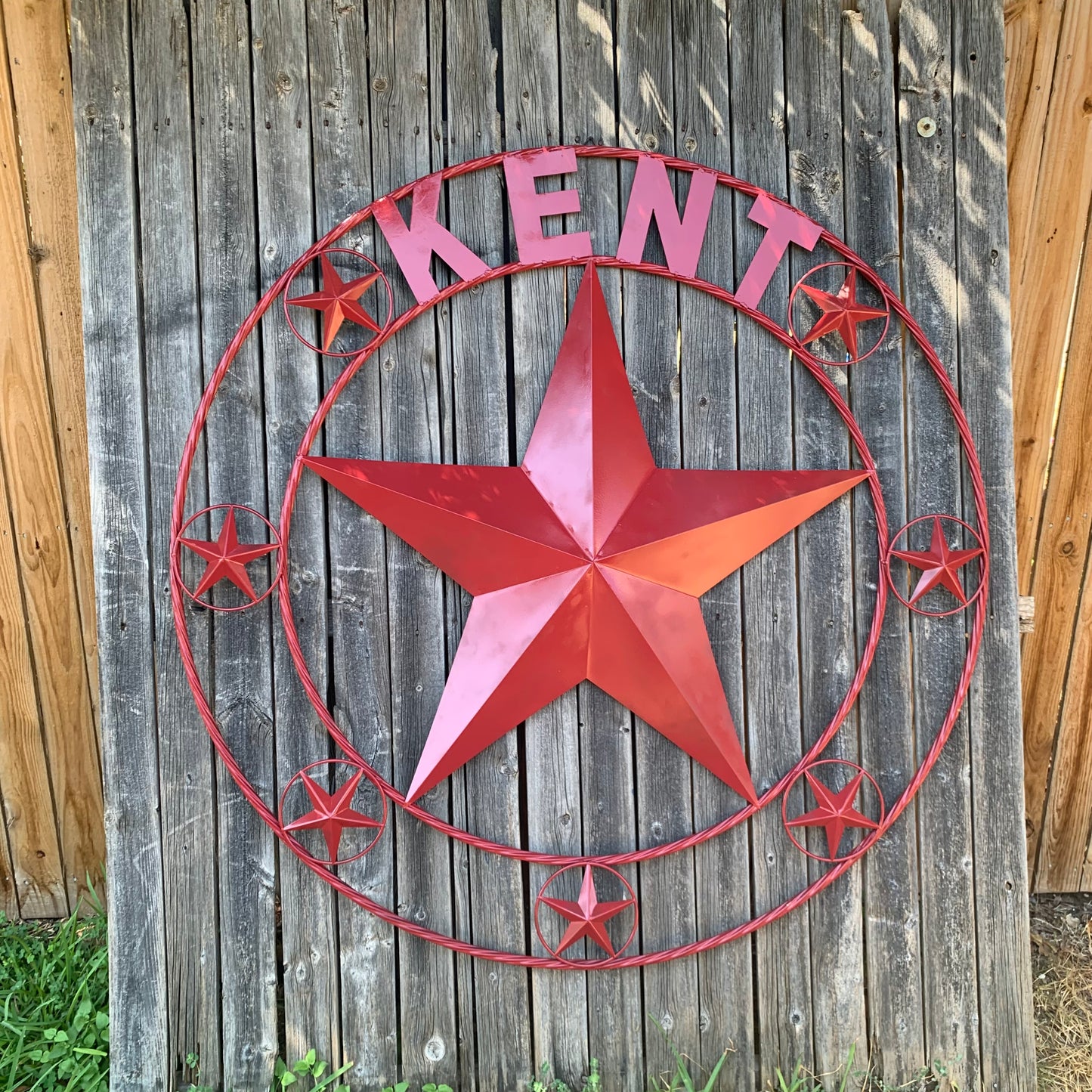 KENT STYLE YOUR CUSTOM STAR METAL NAME RUSTIC BURGUNDY RED CUSTOM 3d STAR METAL NAME BARN STAR TWISTED ROPE RING DESIGN METAL WALL ART HOME DECOR ANY SIZE