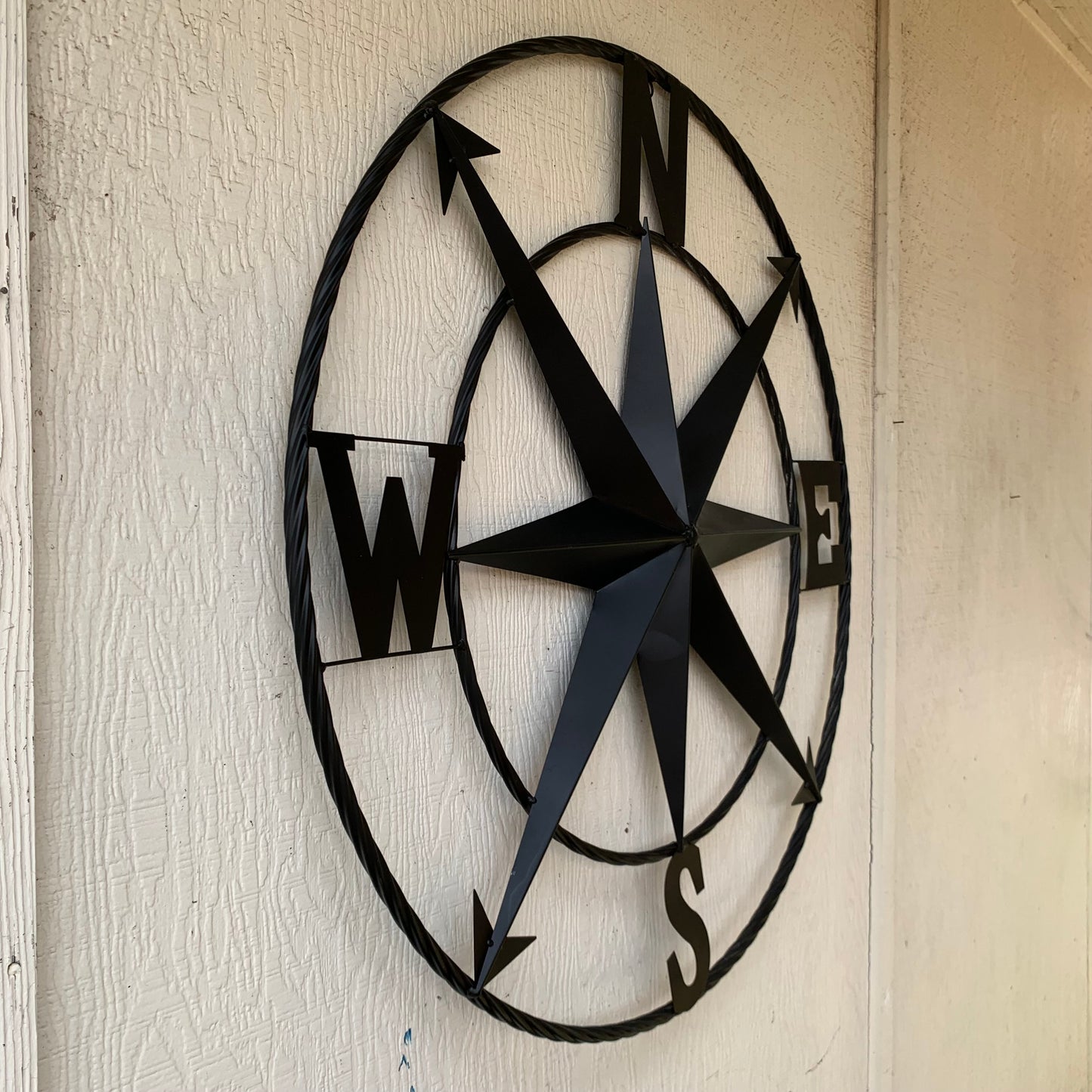 36" COMPASS RUSTIC BLACK METAL SIGN WALL ART WESTERN HOME DECOR HANDMADE NEW
