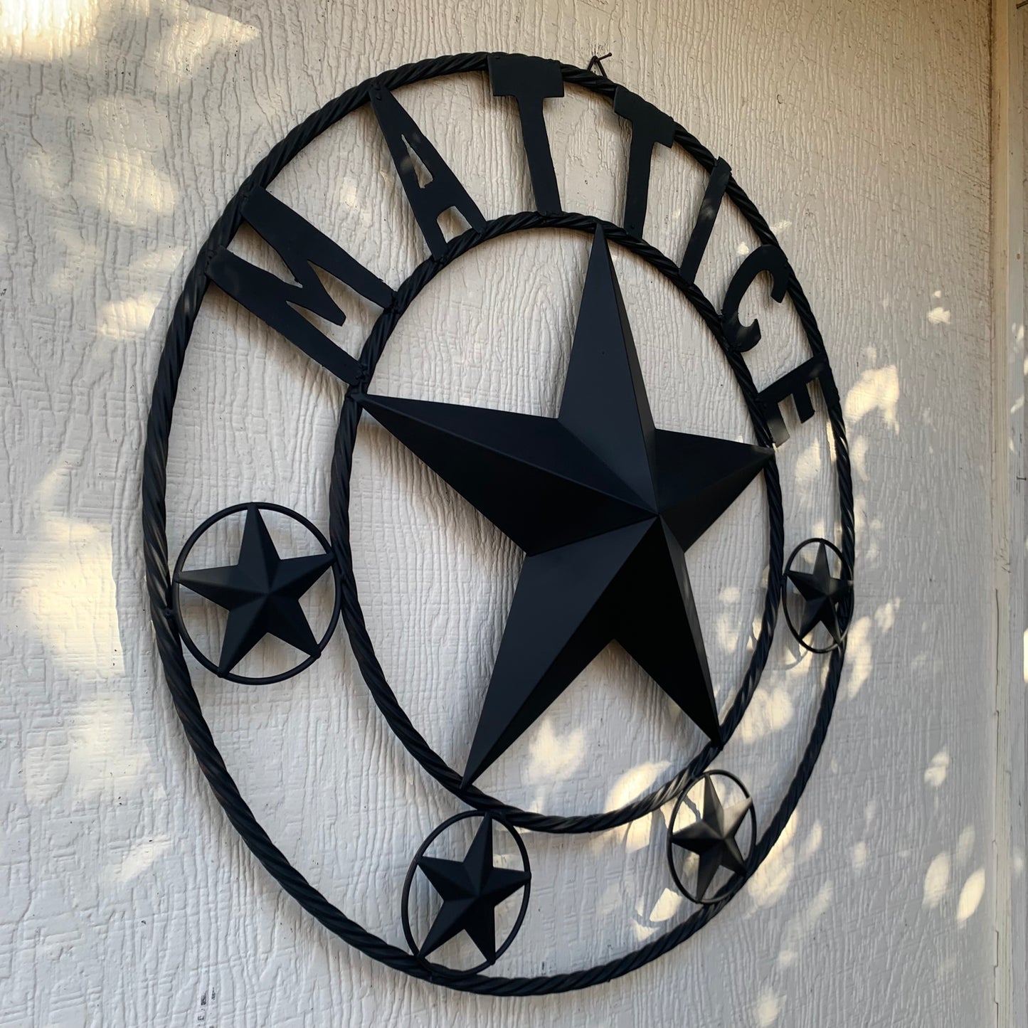MATTICE STYLE BLACK STAR YOUR CUSTOM NAME BARN METAL STAR 3d TWISTED ROPE RING WESTERN HOME DECOR HANDMADE 24",32",36",50"