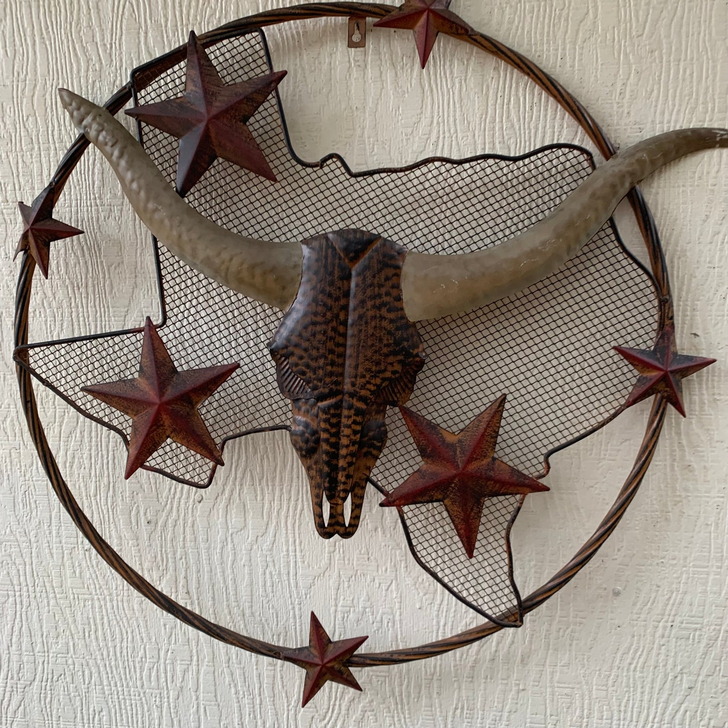 24" LONGHORNS & STARS METAL WALL ART SCULPTURE WESTERN HOME DECOR HANDMADE NEW