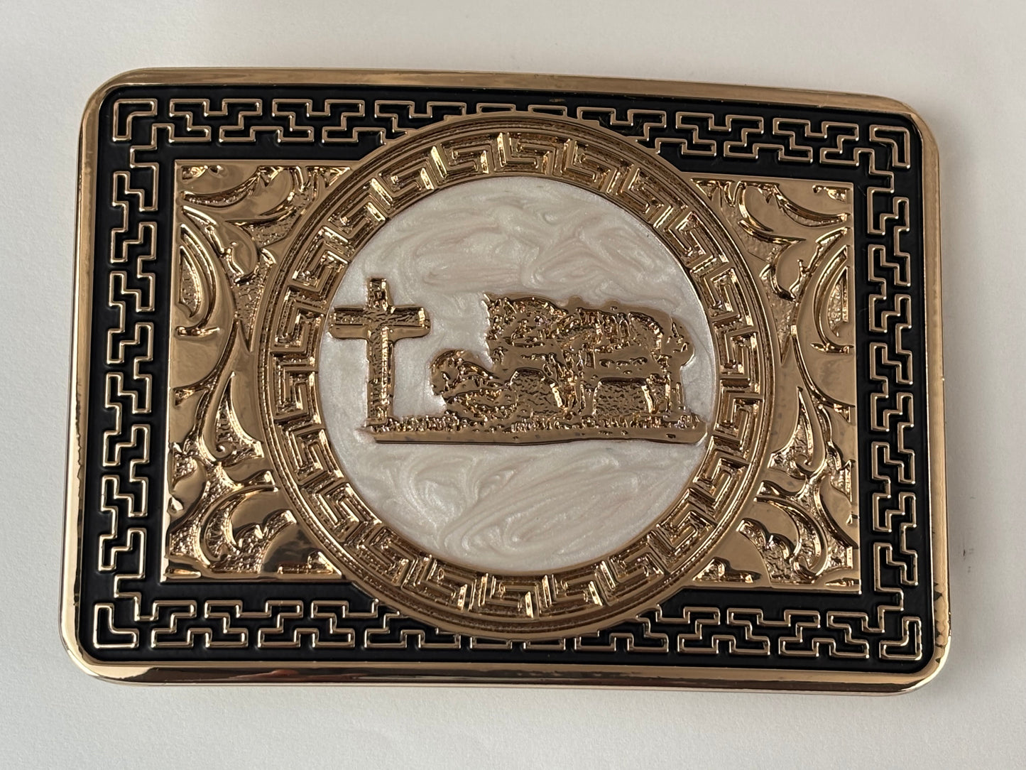 COWBOY PRAYER BELT BUCKLE GOLD WESTERN METAL BUCKLE FASHION ART 4.5" X 3.5"  #EH13230